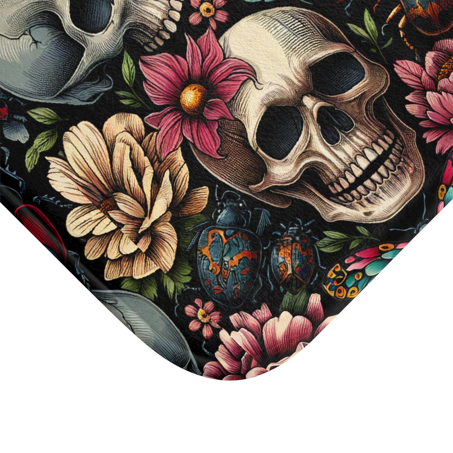 Bath Mat - Goth Home Decor, Skull Bathroom Rug, Unique Gift for Halloween, Gothic Aesthetic, Edgy Floral Skull Design