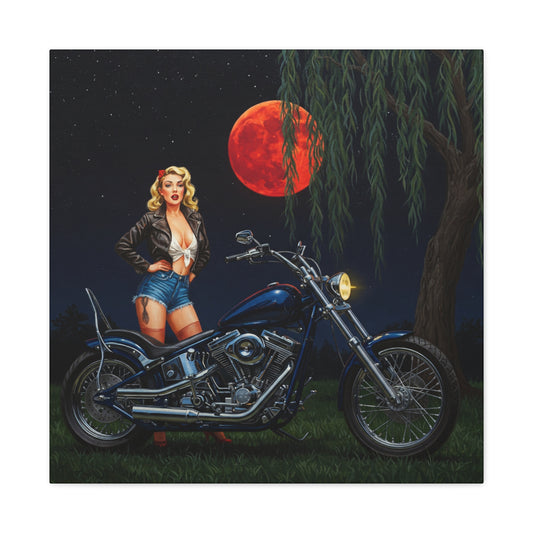 Wall Art-Retro Motorcycle Art -Canvas Print - Vintage Biker Girl Decor