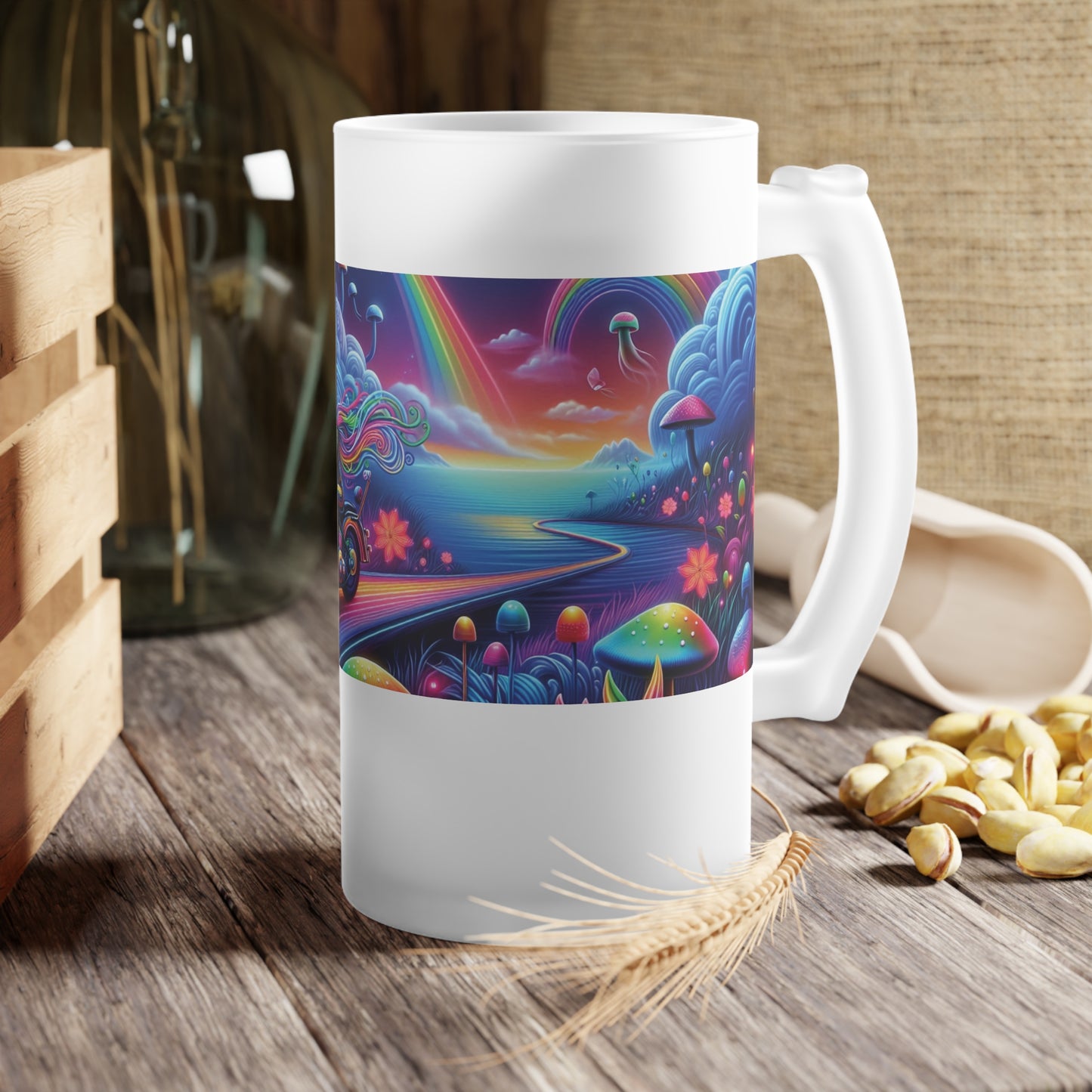 Frosted Glass Beer Mug - Freedom Rider Design for Bikers and Beer Lovers