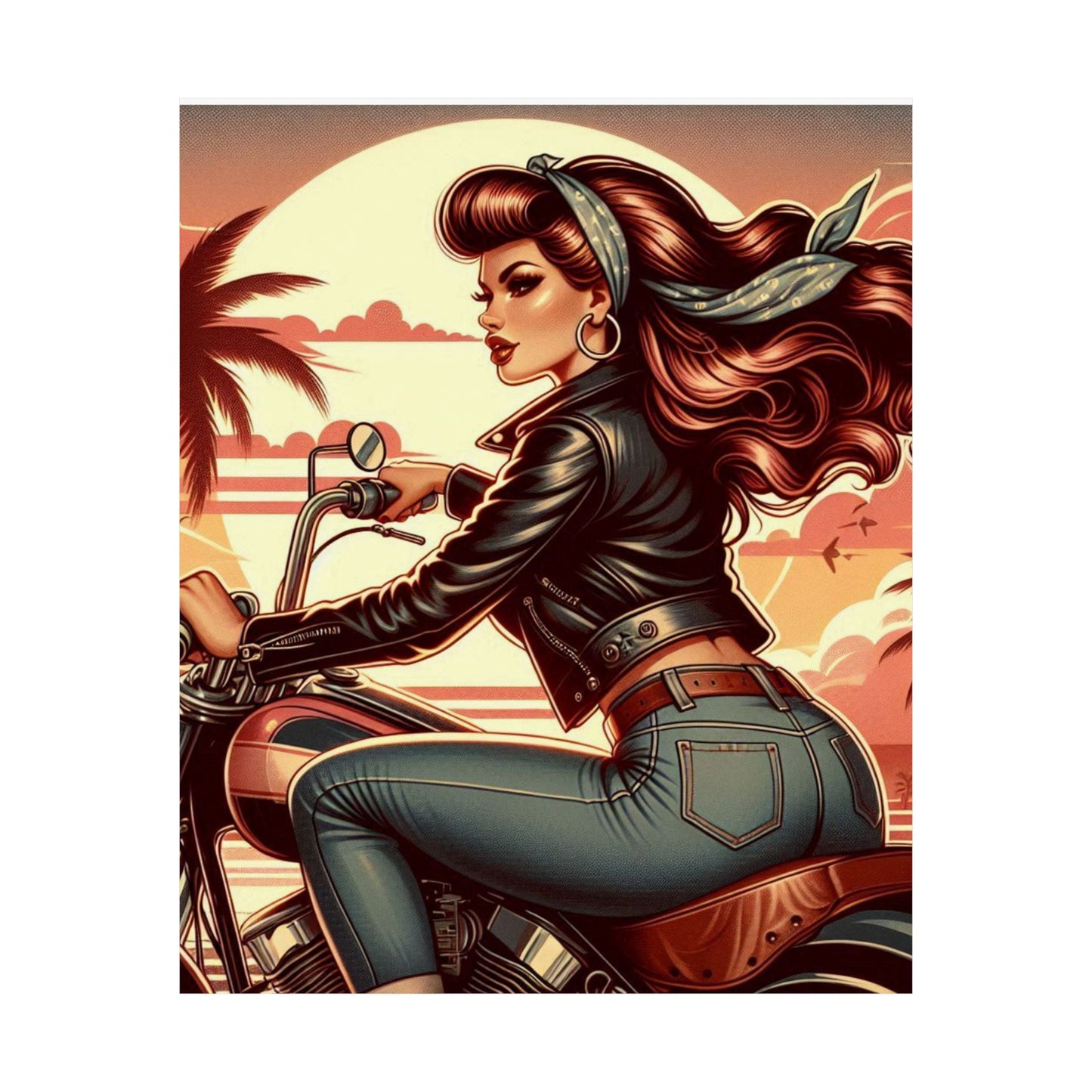 Poster- Motorcycle Pinup-Garage Decor-Man Cave-Retro Wall Art