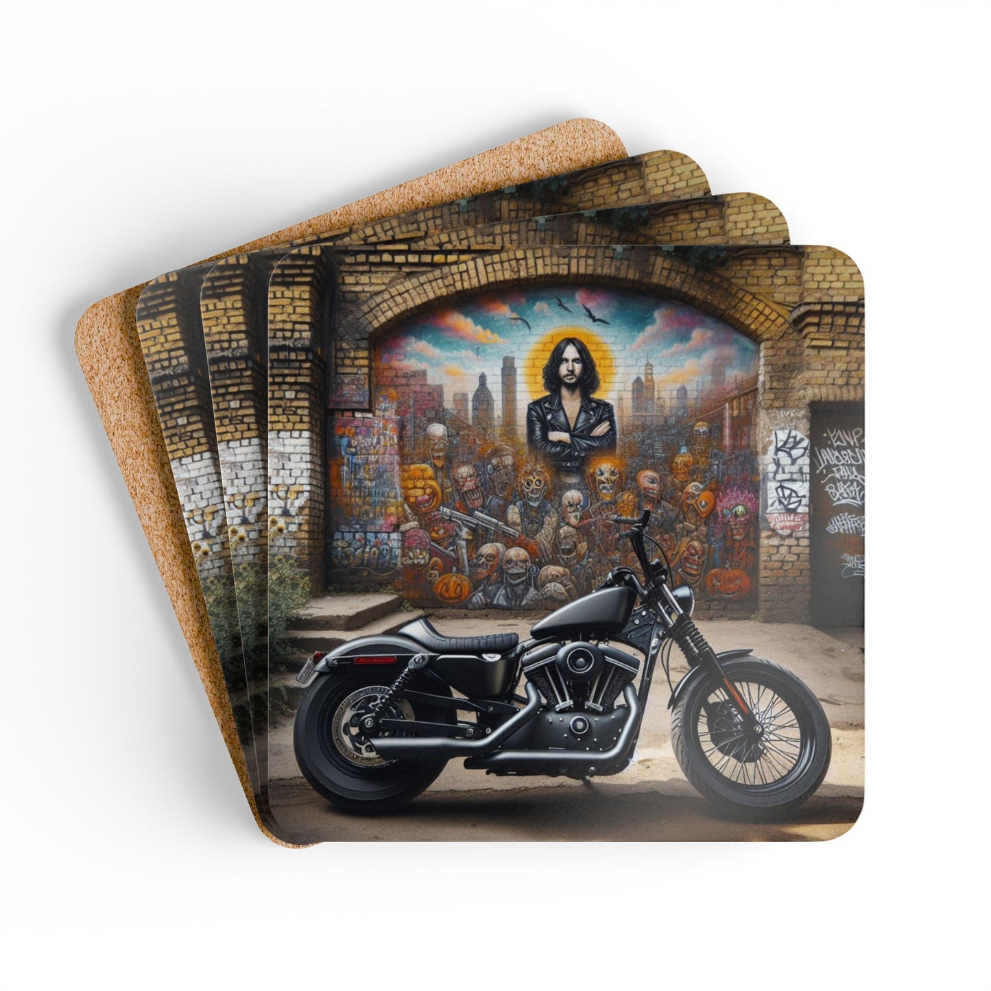 Coaster Set-Motorcycle Bar-Graffiti Art-Man Cave