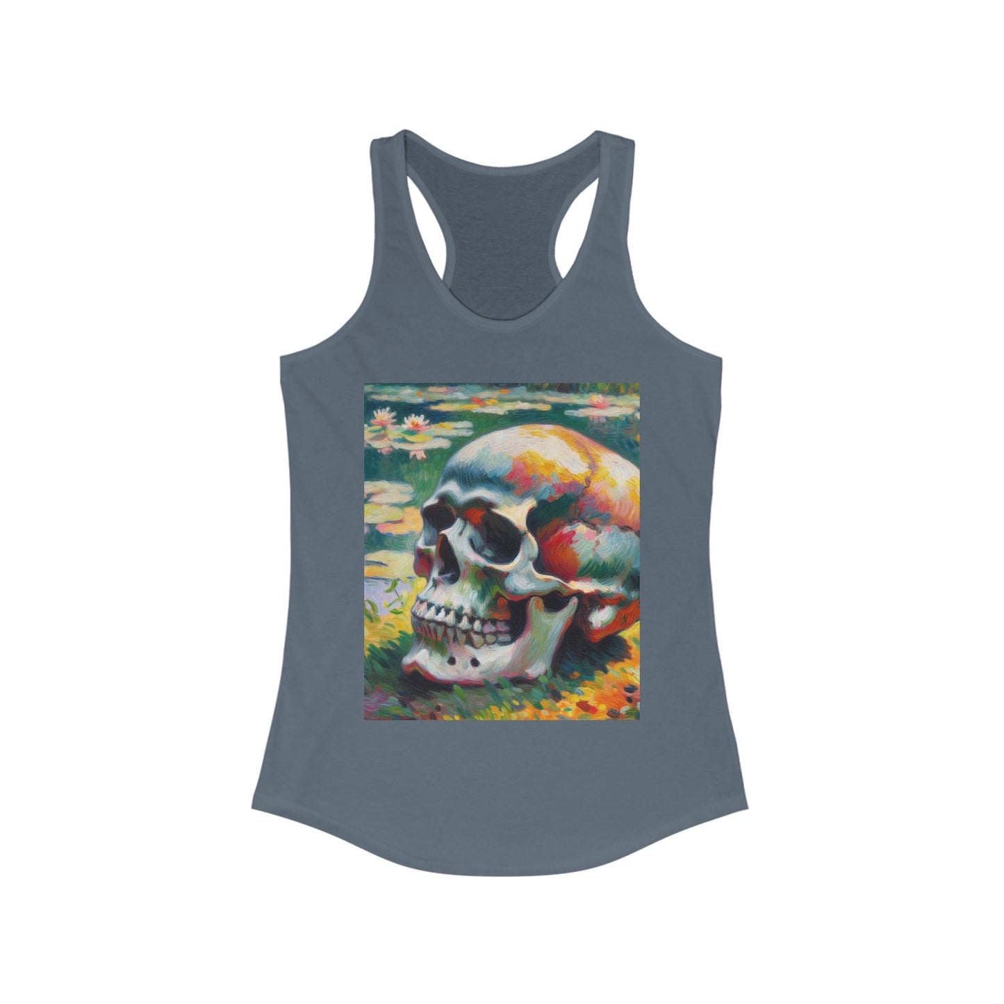 Colorful Skull Graphic Women's Racerback Tank Top, Summer Casual Wear, Festival Outfit, Edgy Fashion Statement, Art-Inspired Piece