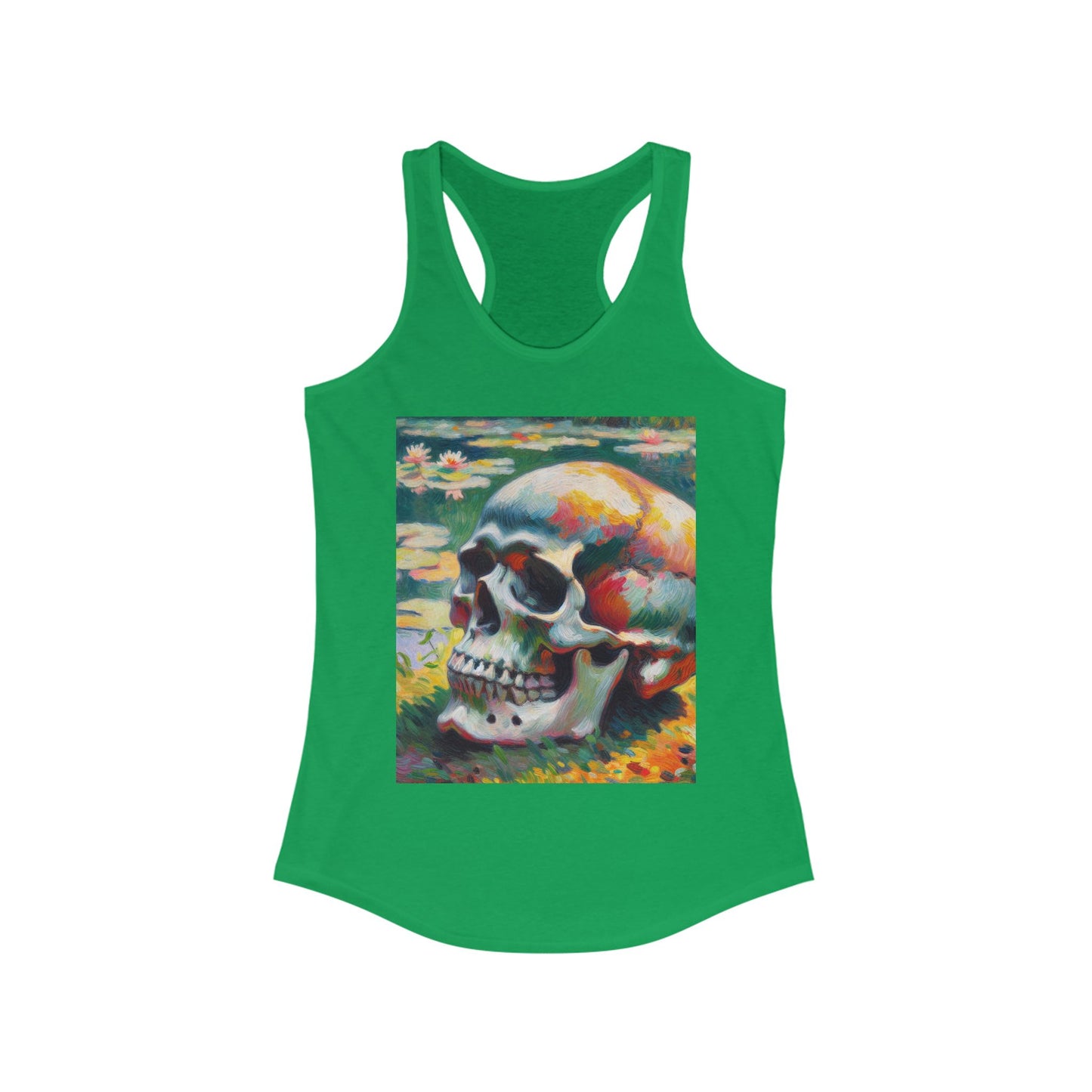 Colorful Skull Graphic Women's Racerback Tank Top, Summer Casual Wear, Festival Outfit, Edgy Fashion Statement, Art-Inspired Piece