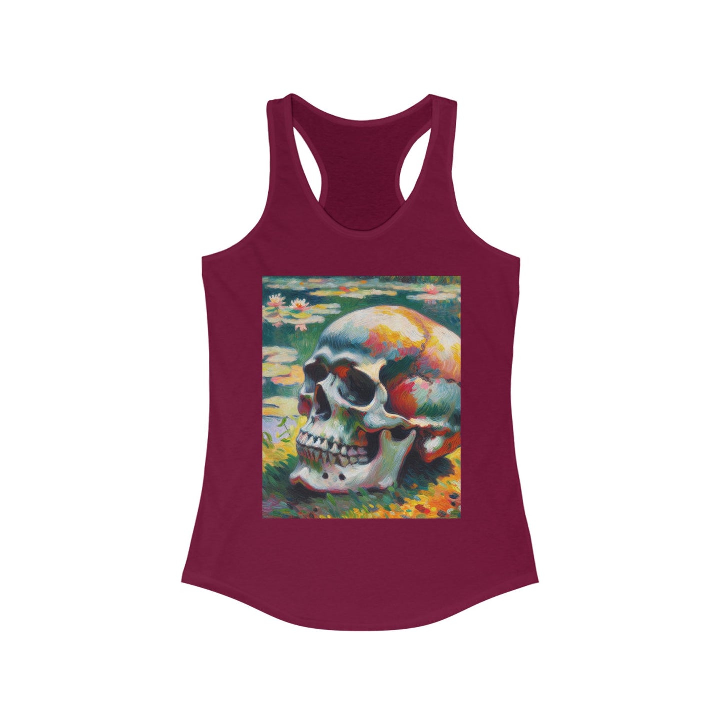 Colorful Skull Graphic Women's Racerback Tank Top, Summer Casual Wear, Festival Outfit, Edgy Fashion Statement, Art-Inspired Piece