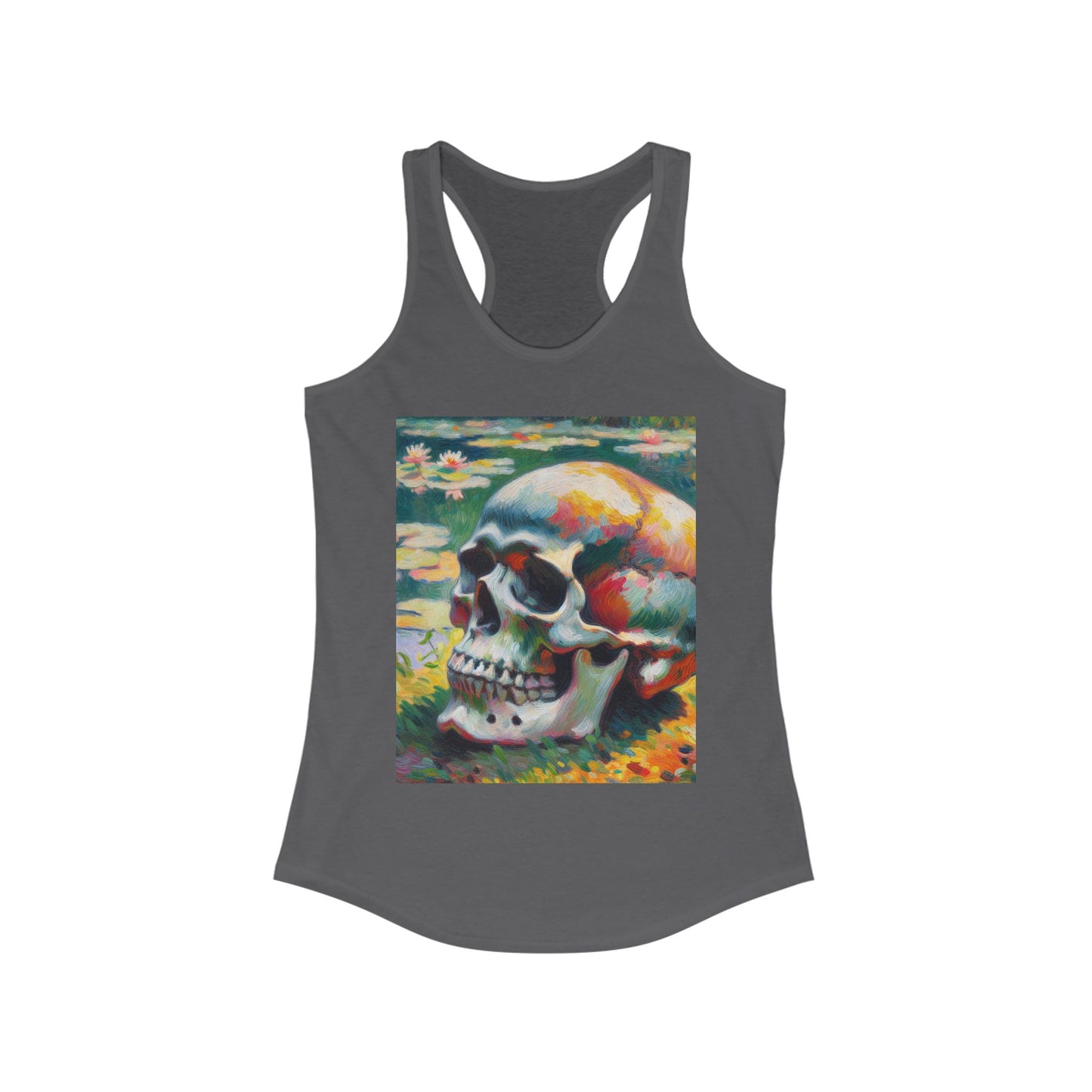 Colorful Skull Graphic Women's Racerback Tank Top, Summer Casual Wear, Festival Outfit, Edgy Fashion Statement, Art-Inspired Piece
