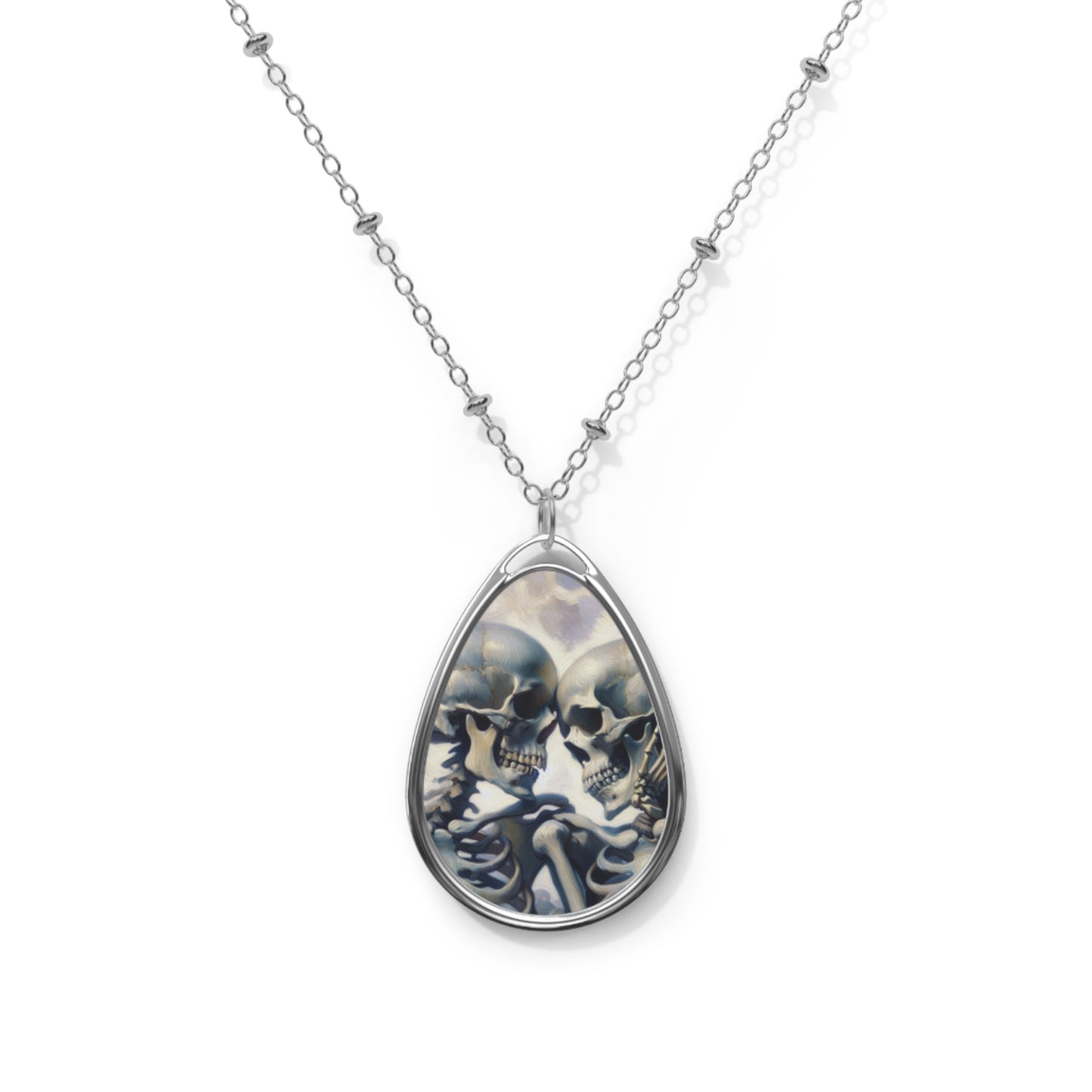 Romantic Skeleton Love Oval Necklace | Gothic Jewelry, Unique Pendant, Spooky Gift, Dark Aesthetic, Halloween Accessory