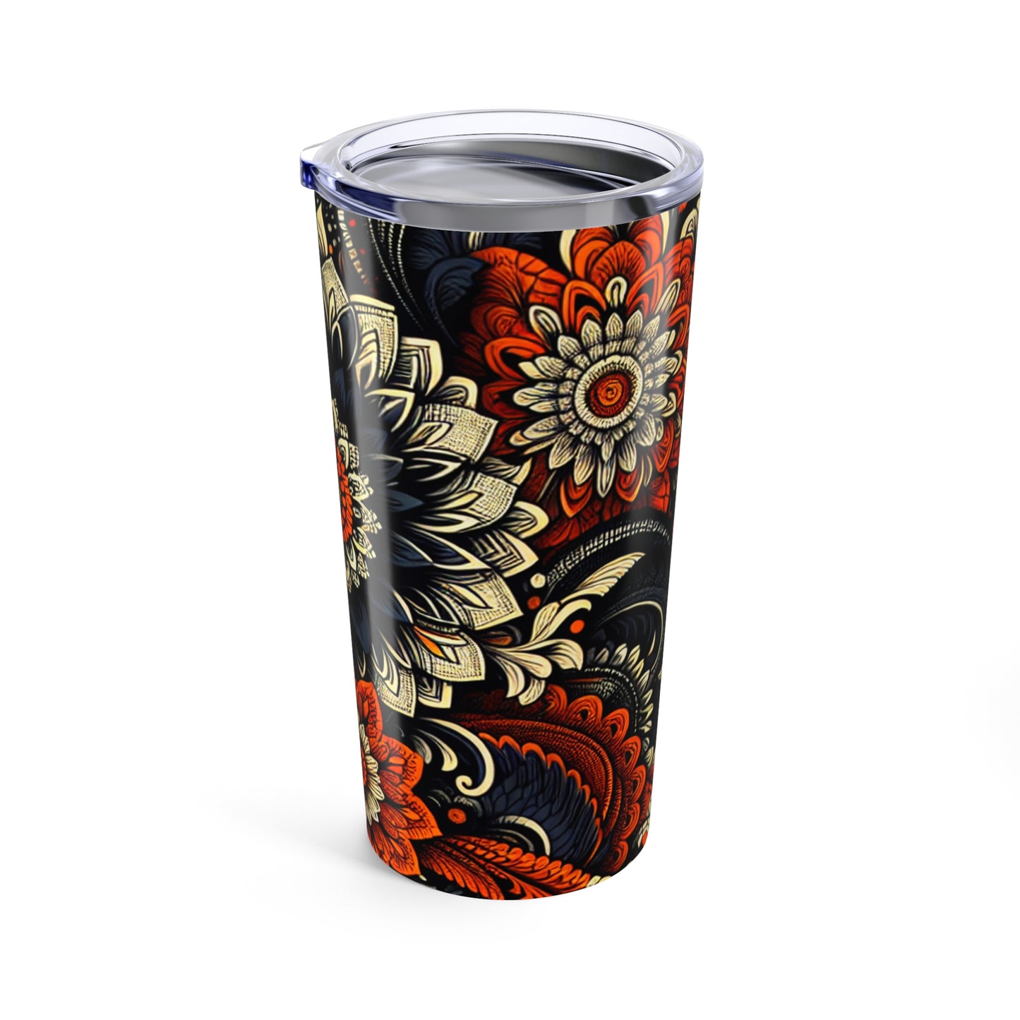 Travel Mug- Bold Black and Orange-Allover Floral Pattern