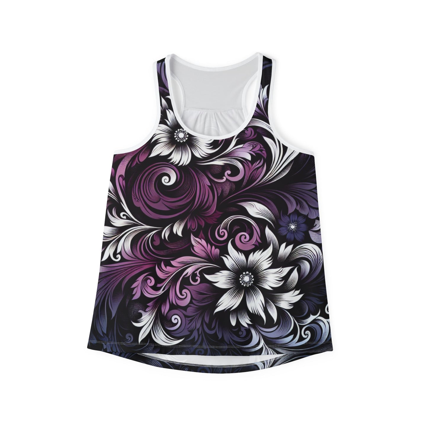 Tank Top -Women's Purple Gothic Floral Print Sleeveless Tee