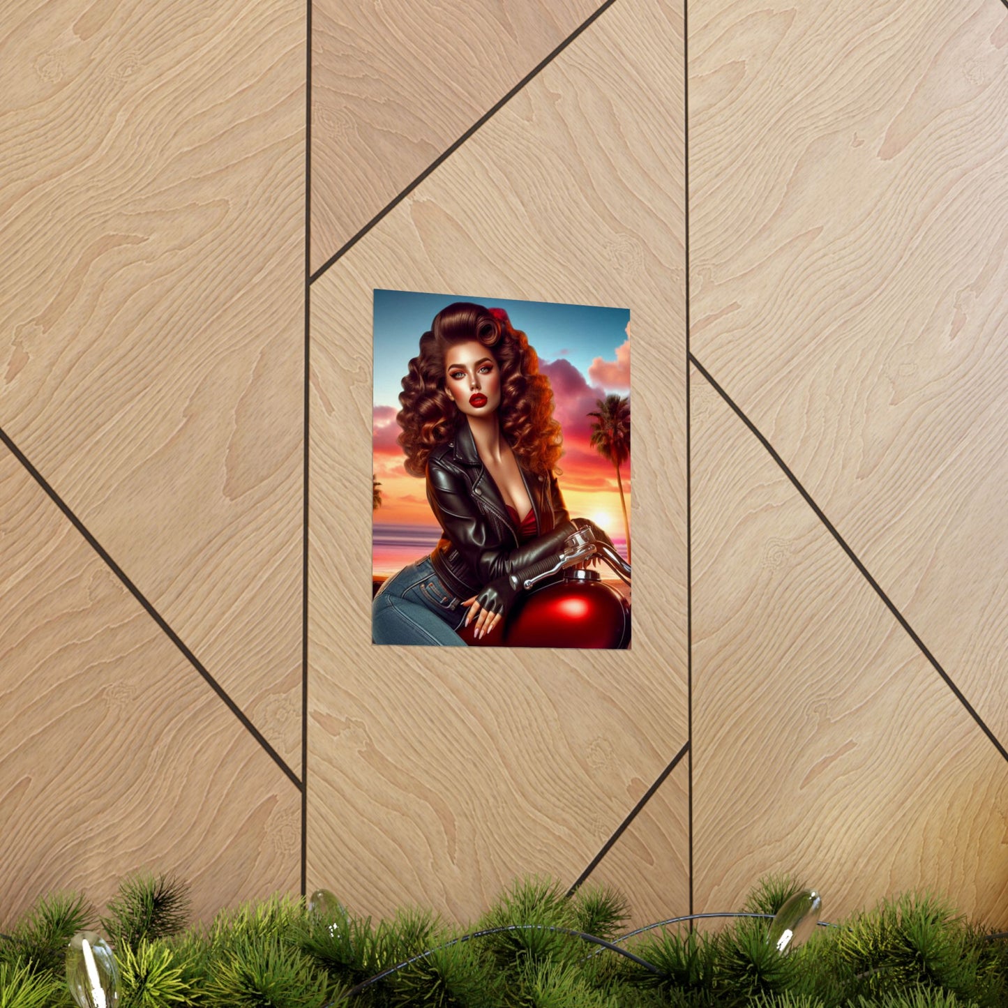 Poster- Motorcycle Pinup-Garage Decor-Man Cave-Retro Wall Art