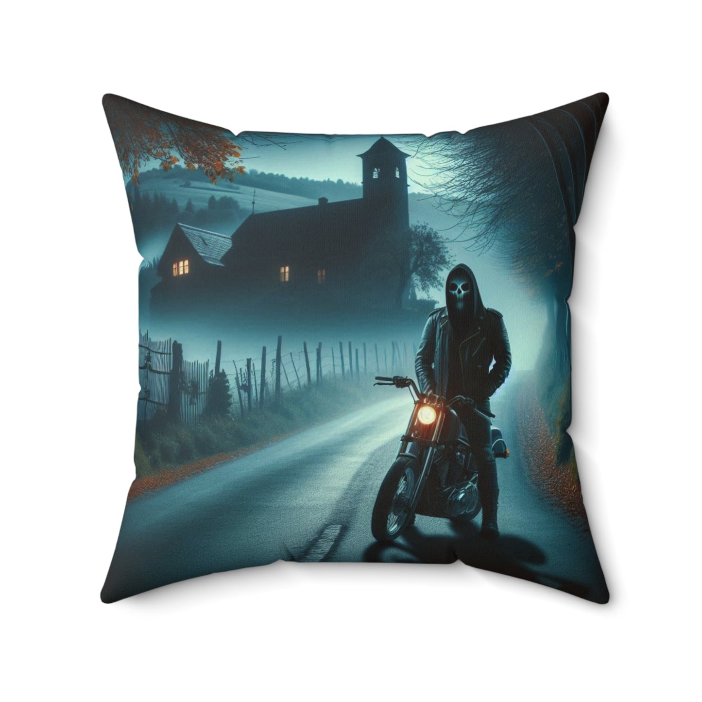 Dark Motorcycle Journey Pillow, Reversible Home Decor, Biker Vibes, Halloween Gift, Horror Aesthetic, Unique Throw Cushion