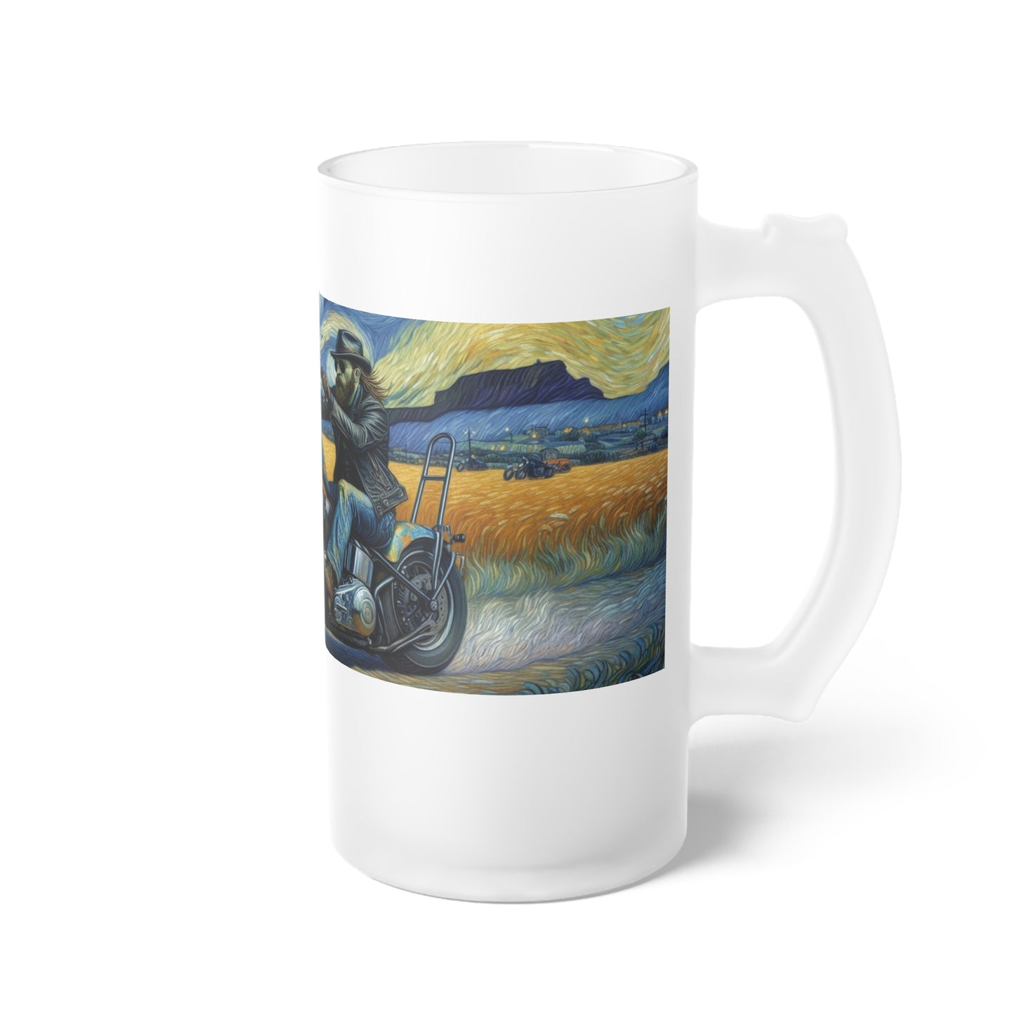 Frosted Beer Mug – Perfect Gift for Motorcycle Enthusiasts-Vincent Van Gogh Inspired