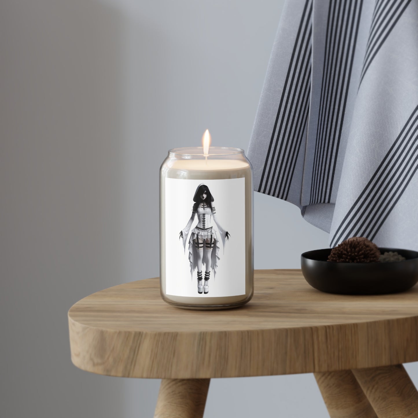 Scented Candle - Gothic Girl in Black & White-Vanilla Bean-Monochrome Decor