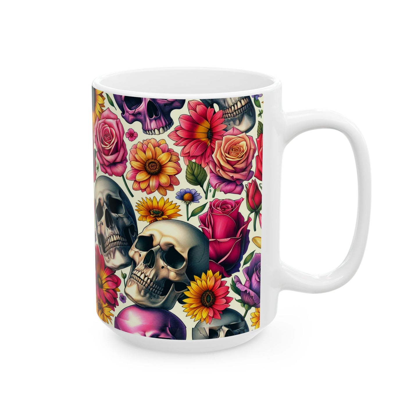 Stylish Floral Skull Mug, Unique Coffee Cup, Gothic Floral Drinkware, Perfect Gift for Birthdays, Home Decor, Halloween