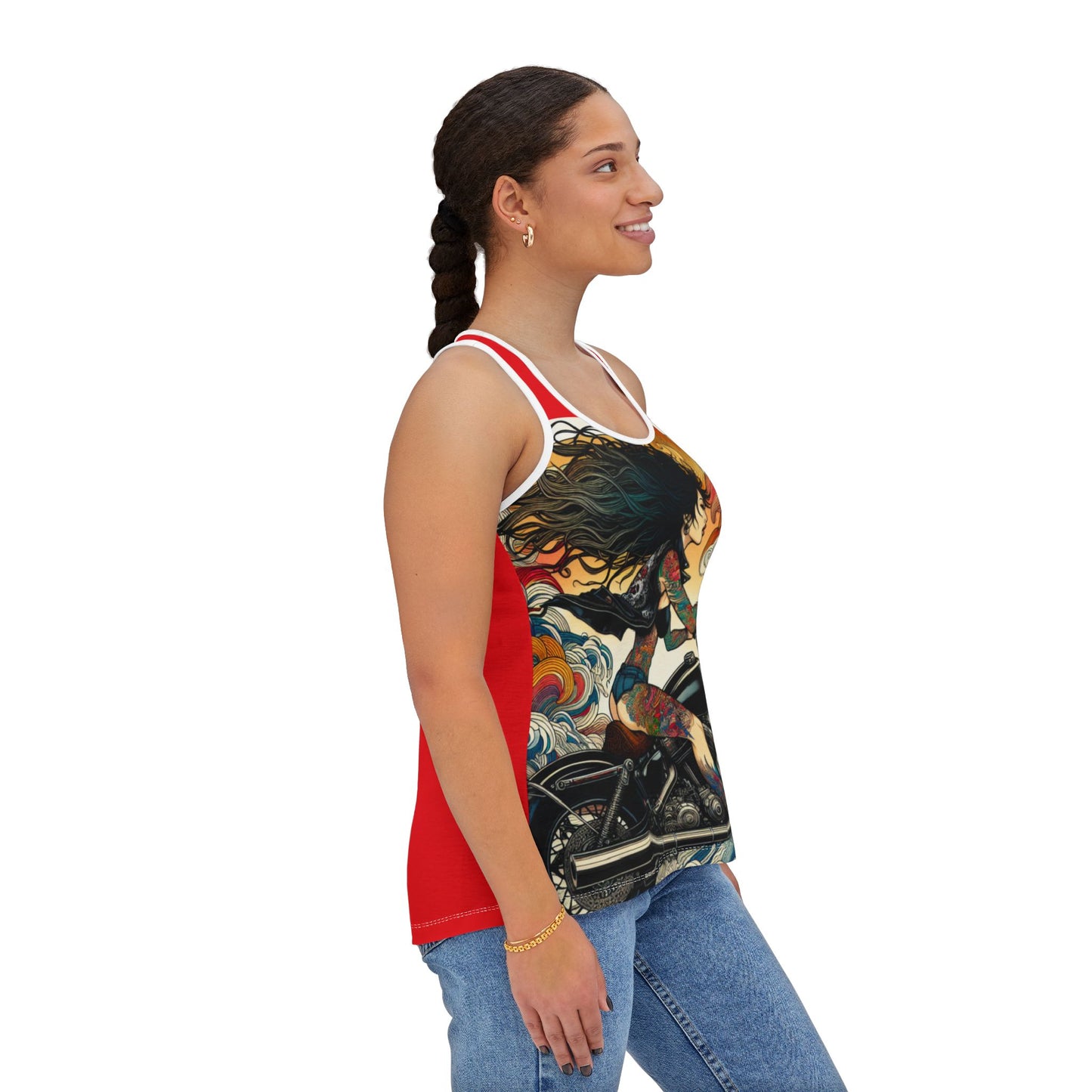 Women's Tank Top - Artistic Woman on Motorcycle Design