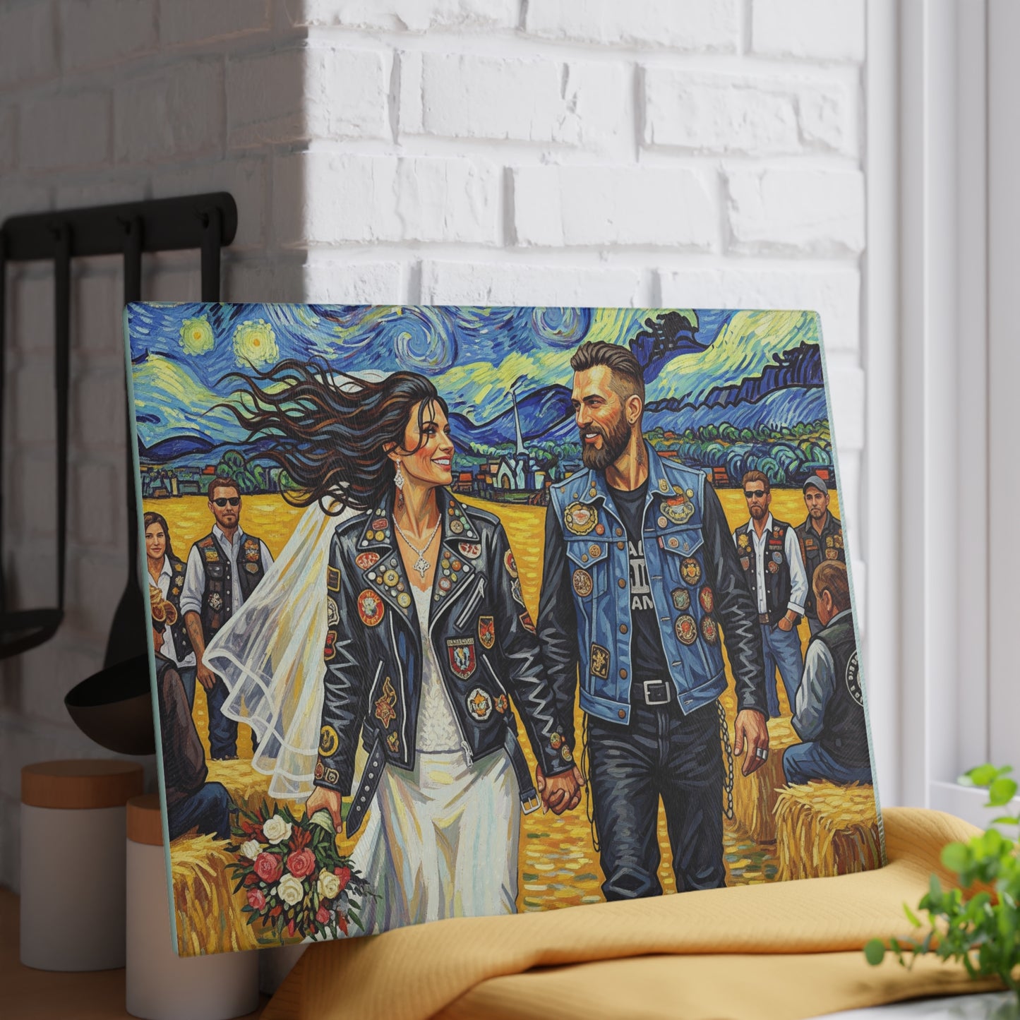 Rustic Wedding-Biker Wedding- Glass Cutting Board - Personalized Gift, Kitchen Decor, Bridal Shower, Anniversary, Home Cooking
