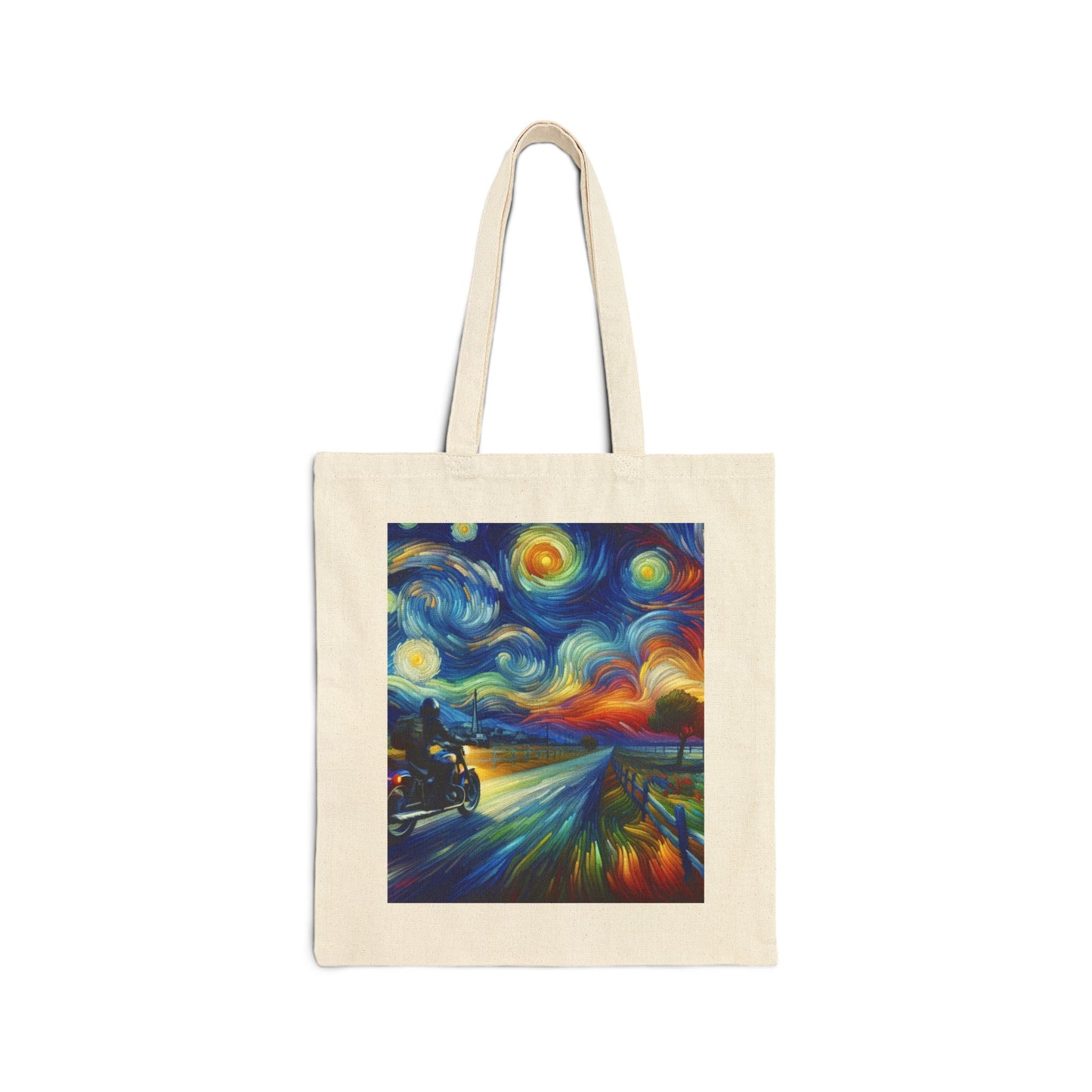 Canvas Tote Bag - Van Gogh Motorcycle Art- Reversible Ride to the Sun- Reflection Ride