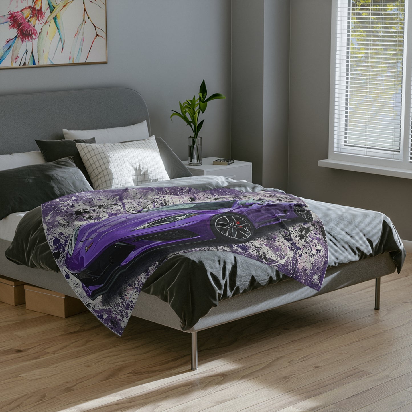 Luxury Purple Sports Car Blanket - Velveteen Microfiber Throw