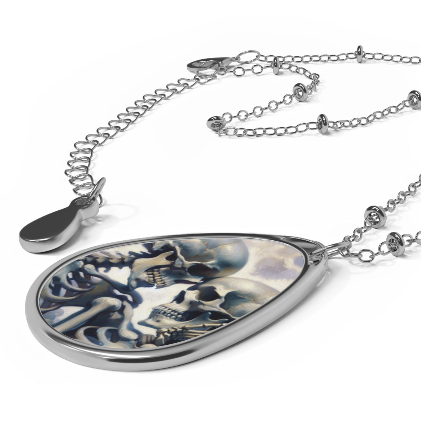 Romantic Skeleton Love Oval Necklace | Gothic Jewelry, Unique Pendant, Spooky Gift, Dark Aesthetic, Halloween Accessory