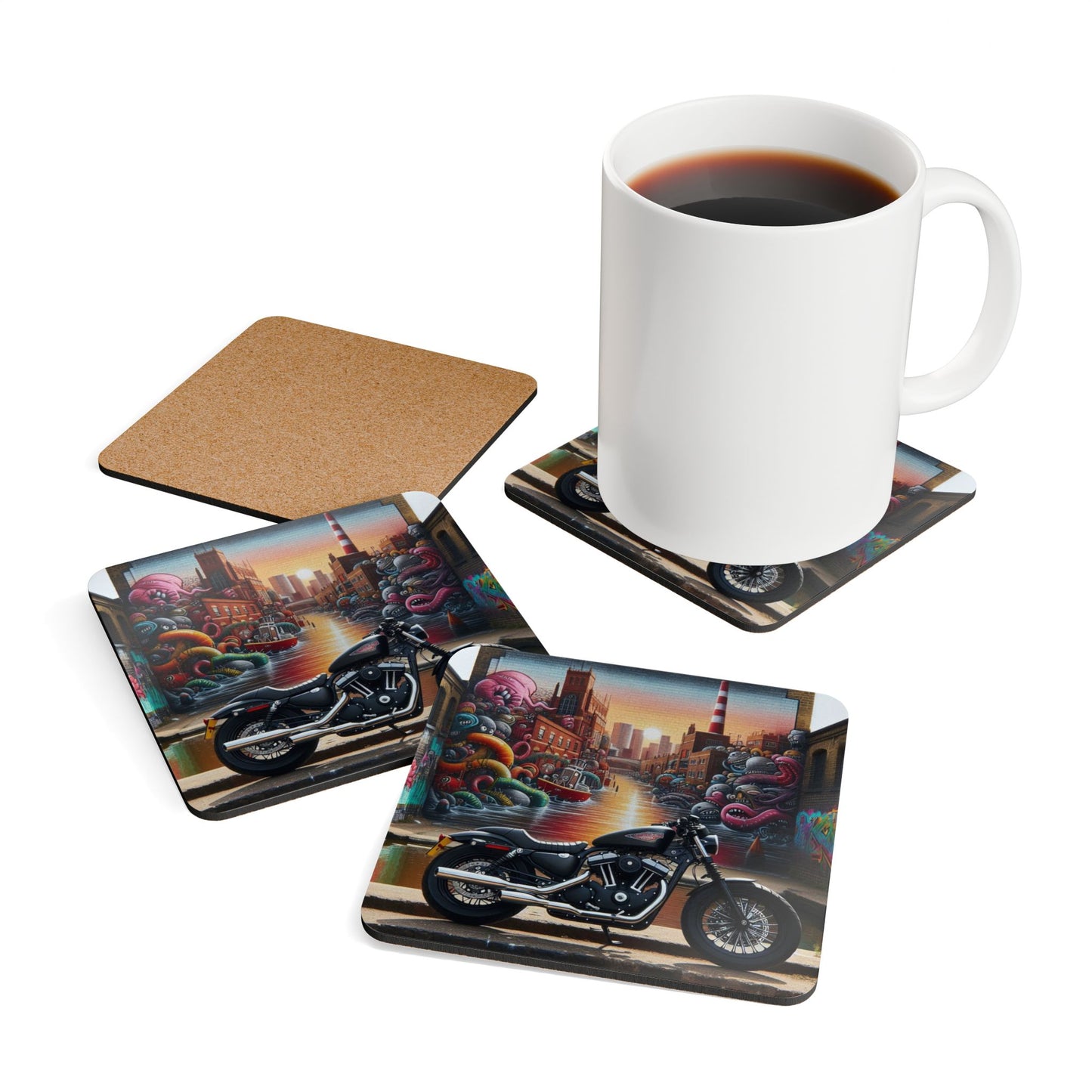 Motorcycle Bar Coaster Set – Biker Drink Coasters for Man Cave, Garage & Retro Decor
