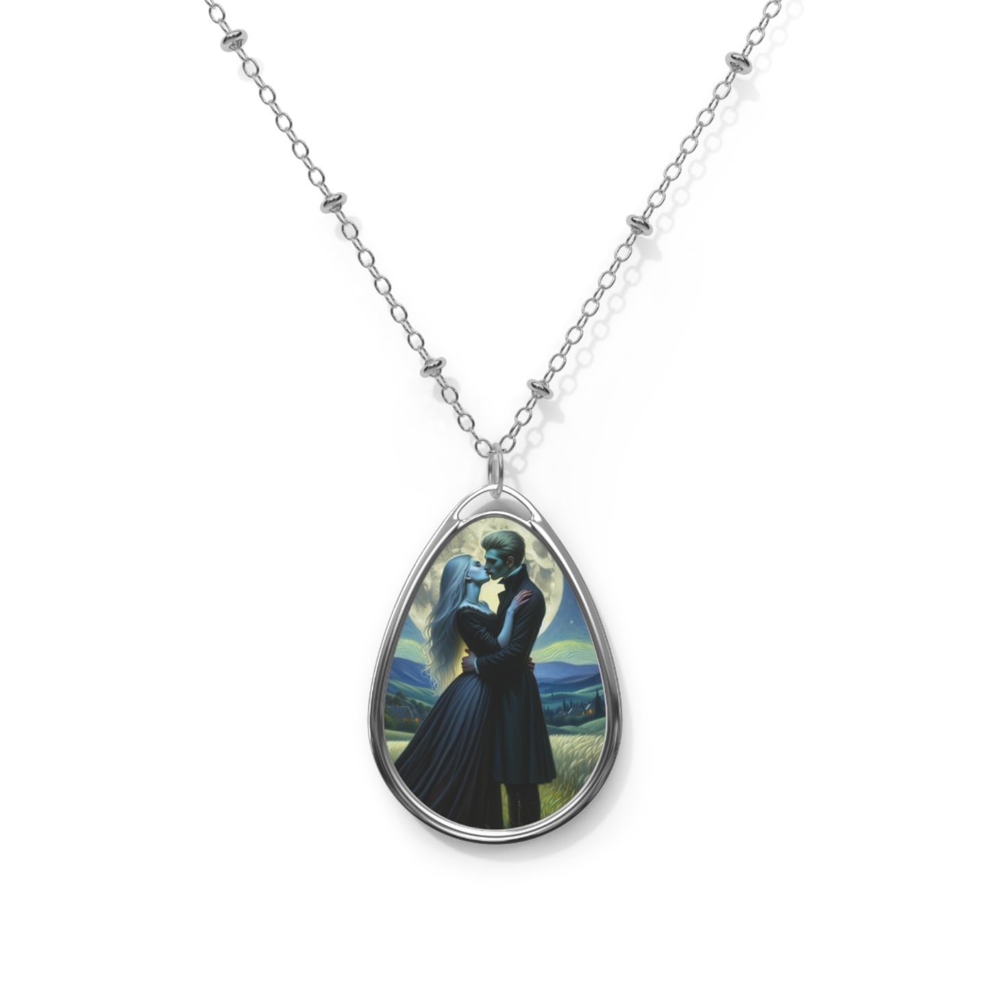 Romantic Oval Necklace, Vampires in Moonlight, Vintage Style Jewelry, Gift for Her, Elegant Accessory, Anniversary Pendant