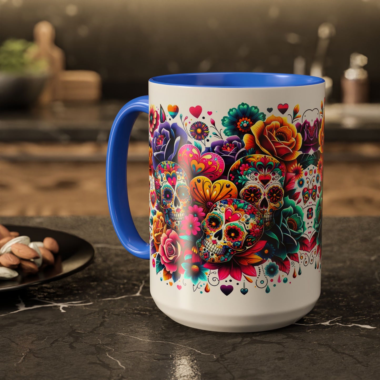 Mug-Flowers, Skulls and Hearts-Halloween meets Valentine's Day Coffee Cup