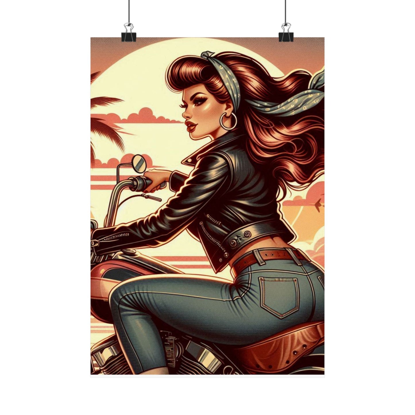 Poster- Motorcycle Pinup-Garage Decor-Man Cave-Retro Wall Art