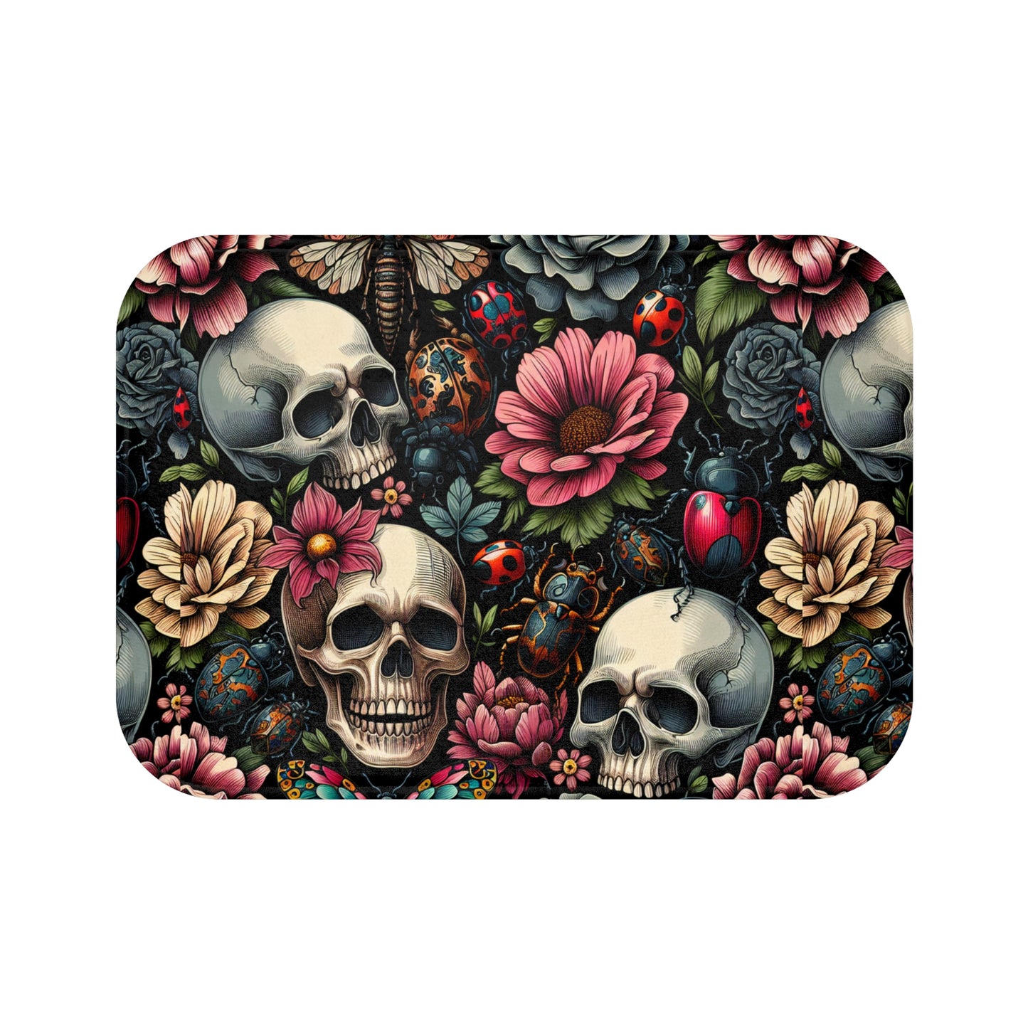 Bath Mat - Goth Home Decor, Skull Bathroom Rug, Unique Gift for Halloween, Gothic Aesthetic, Edgy Floral Skull Design