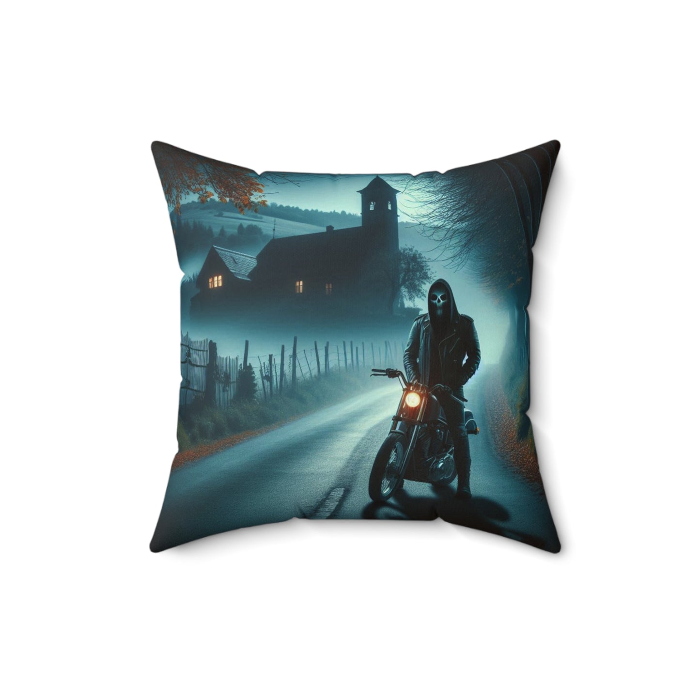Dark Motorcycle Journey Pillow, Reversible Home Decor, Biker Vibes, Halloween Gift, Horror Aesthetic, Unique Throw Cushion