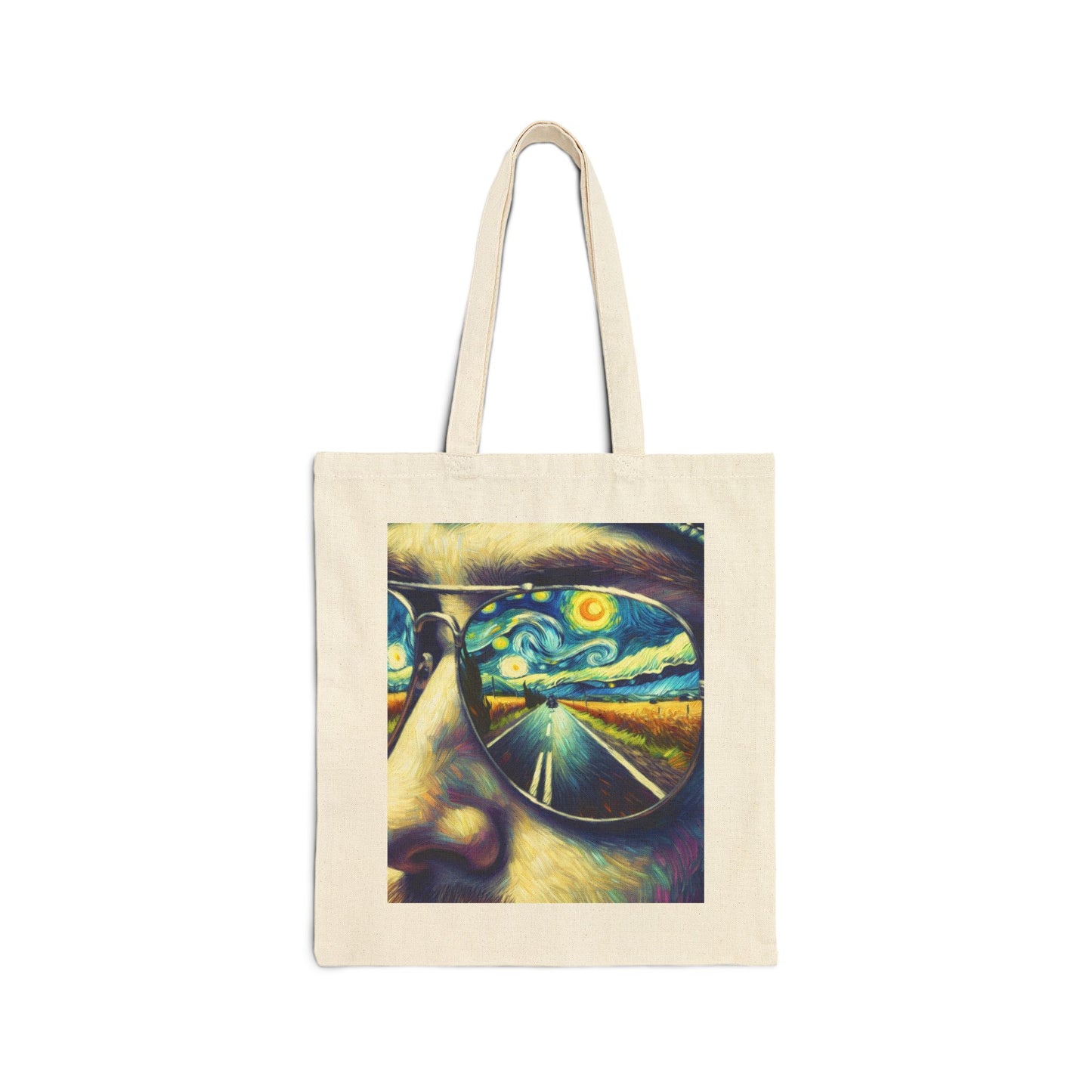 Canvas Tote Bag - Van Gogh Motorcycle Art- Reversible Ride to the Sun- Reflection Ride