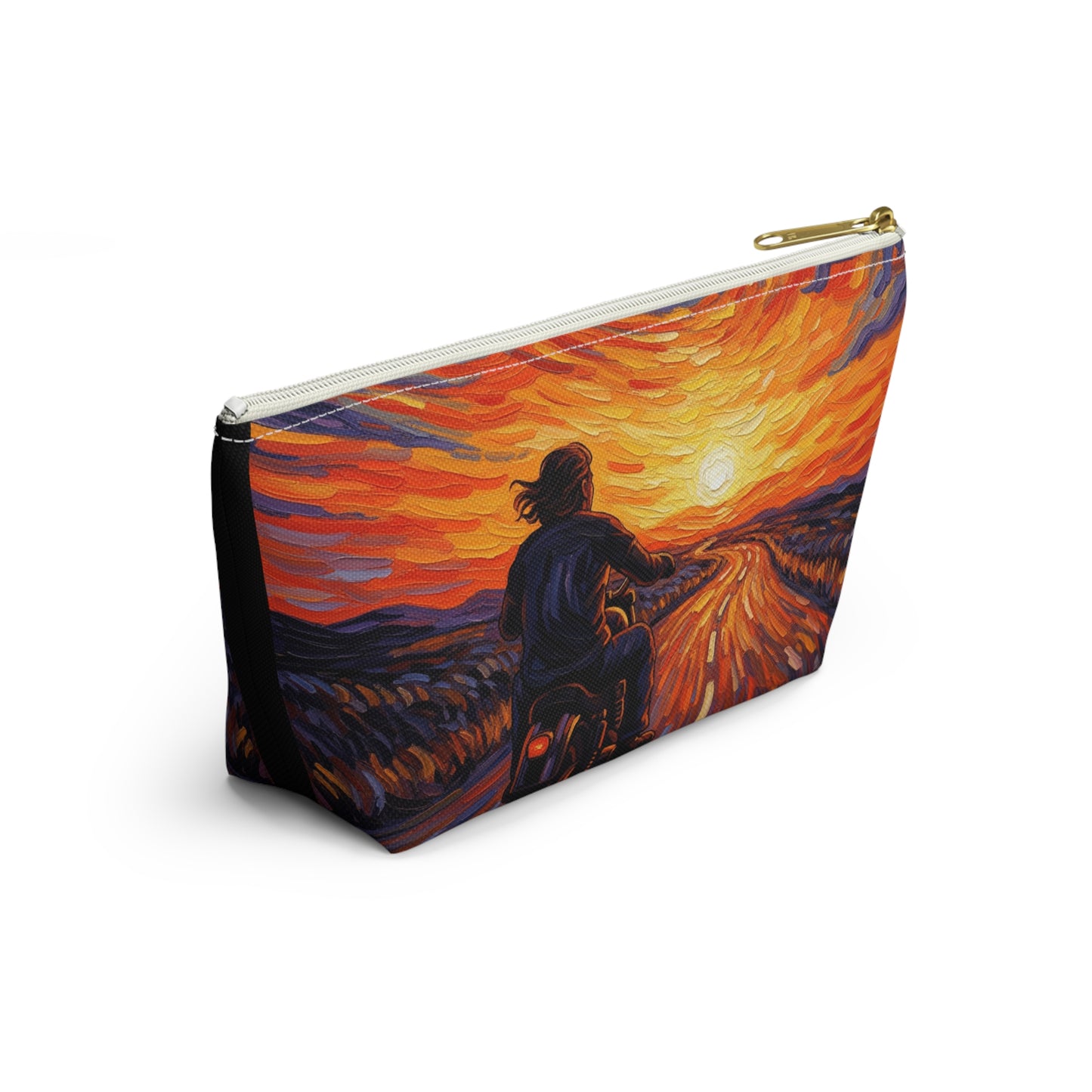 Motorcycle Sunset Accessory Pouch, Travel Makeup Bag, Gift for Bikers, Sunset Design Pouch, Motorcycle Lover Gift