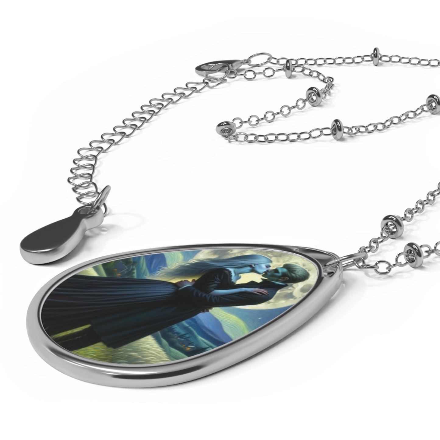 Romantic Oval Necklace, Vampires in Moonlight, Vintage Style Jewelry, Gift for Her, Elegant Accessory, Anniversary Pendant