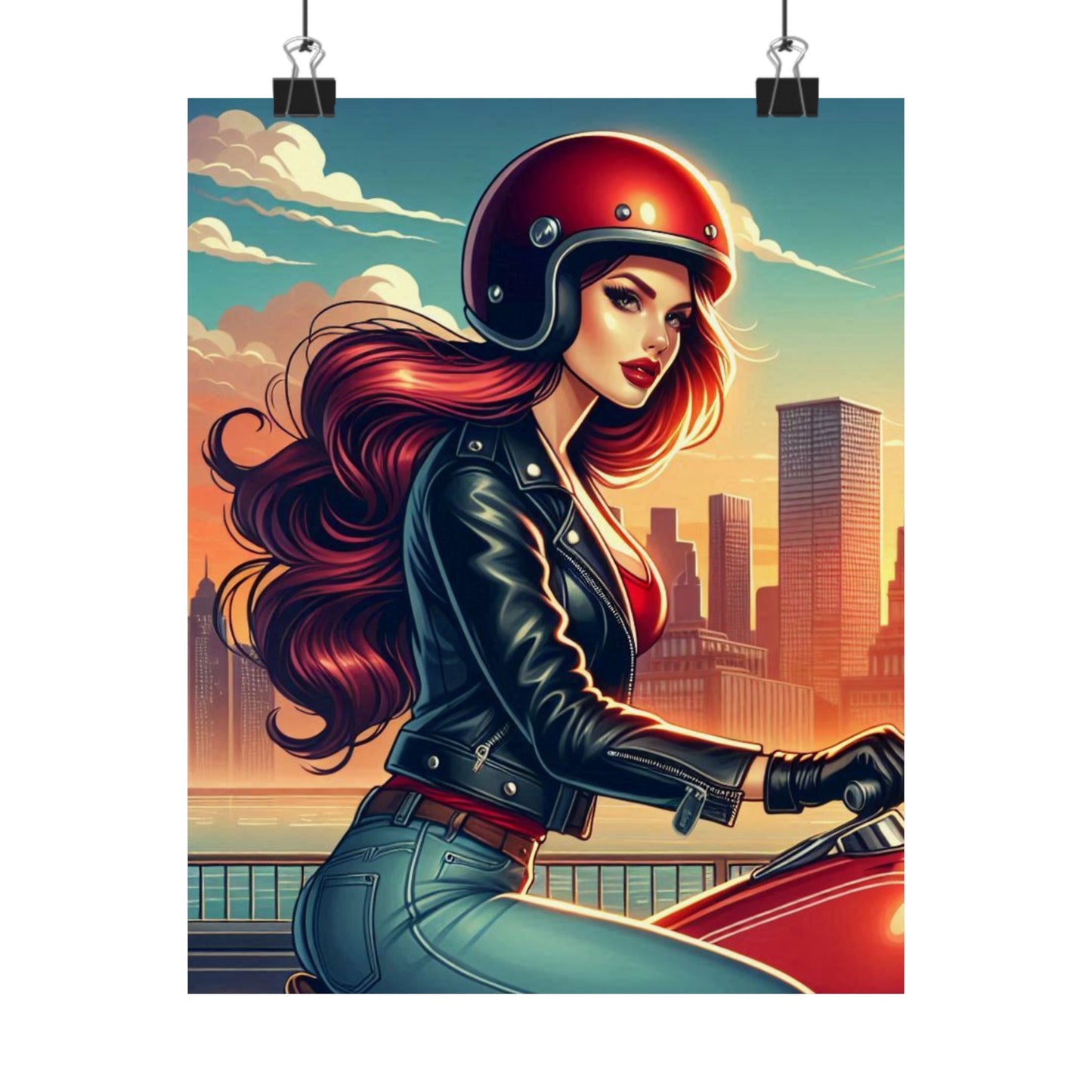 Poster- Motorcycle Pinup-Garage Decor-Man Cave-Retro Wall Art