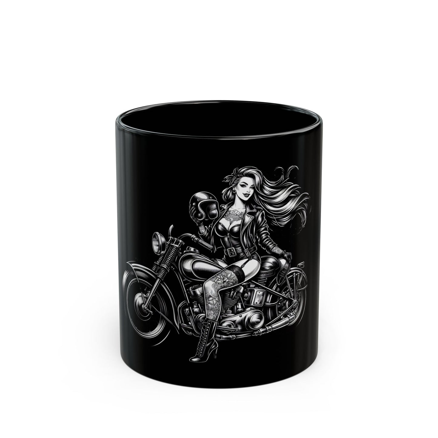 Mug - Ready to Ride- Black Drink Mug -Black and White Design