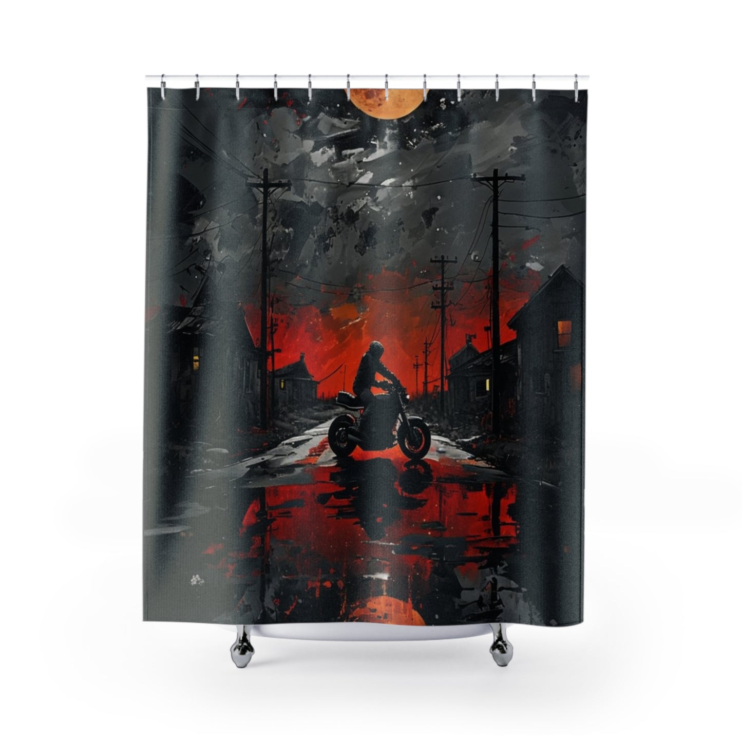 Shower Curtain-Mysterious Night Motorcycle Trip | Home Decor | Unique Bathroom Accent | Gift for Bike Lovers | Gothic Style | Halloween Decor