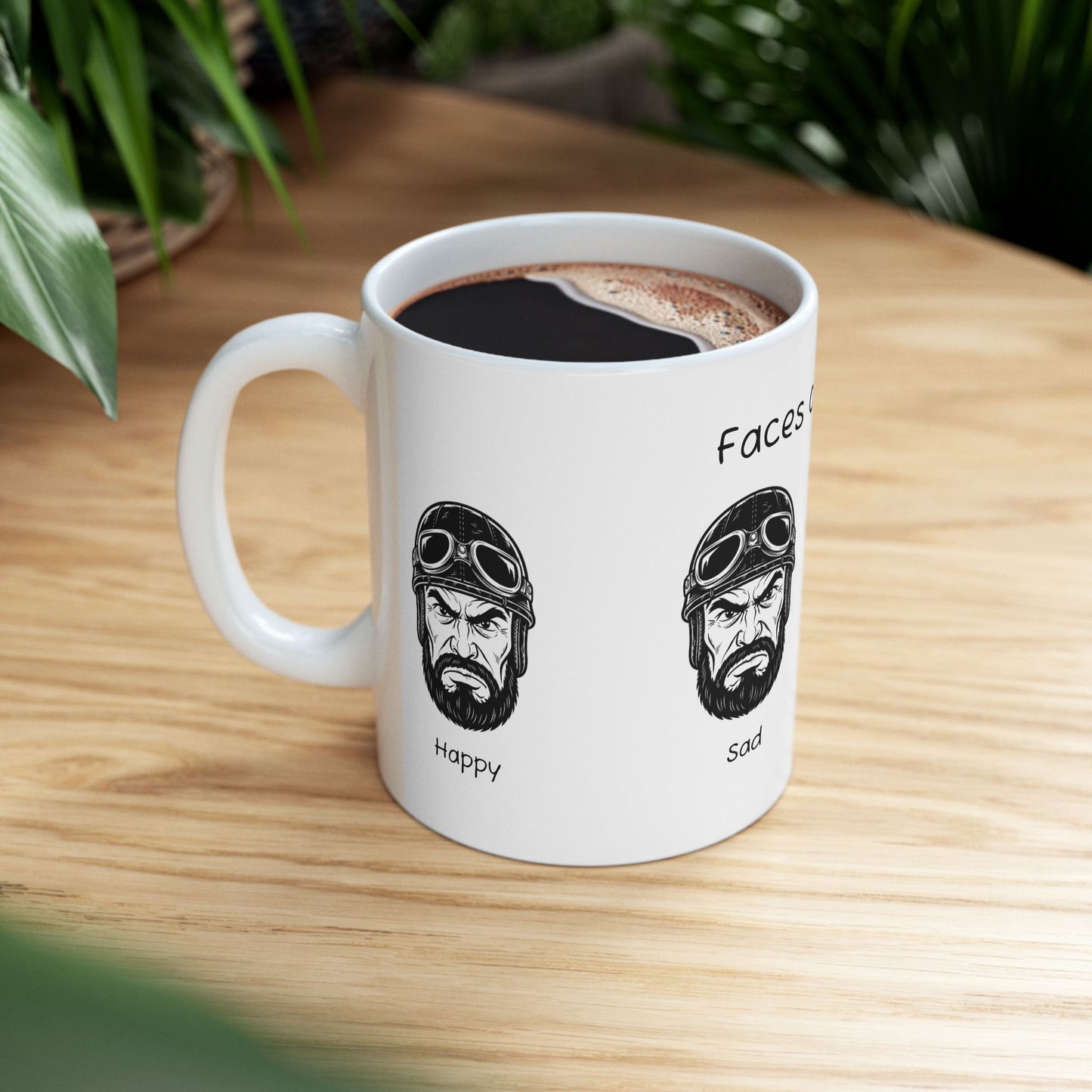 Biker Humor Ceramic Mug - Faces of Bikers, Gifts for Motorcycle Lovers, unique coffee cup, biker gifts, motorcycle mug, expressive drinkware