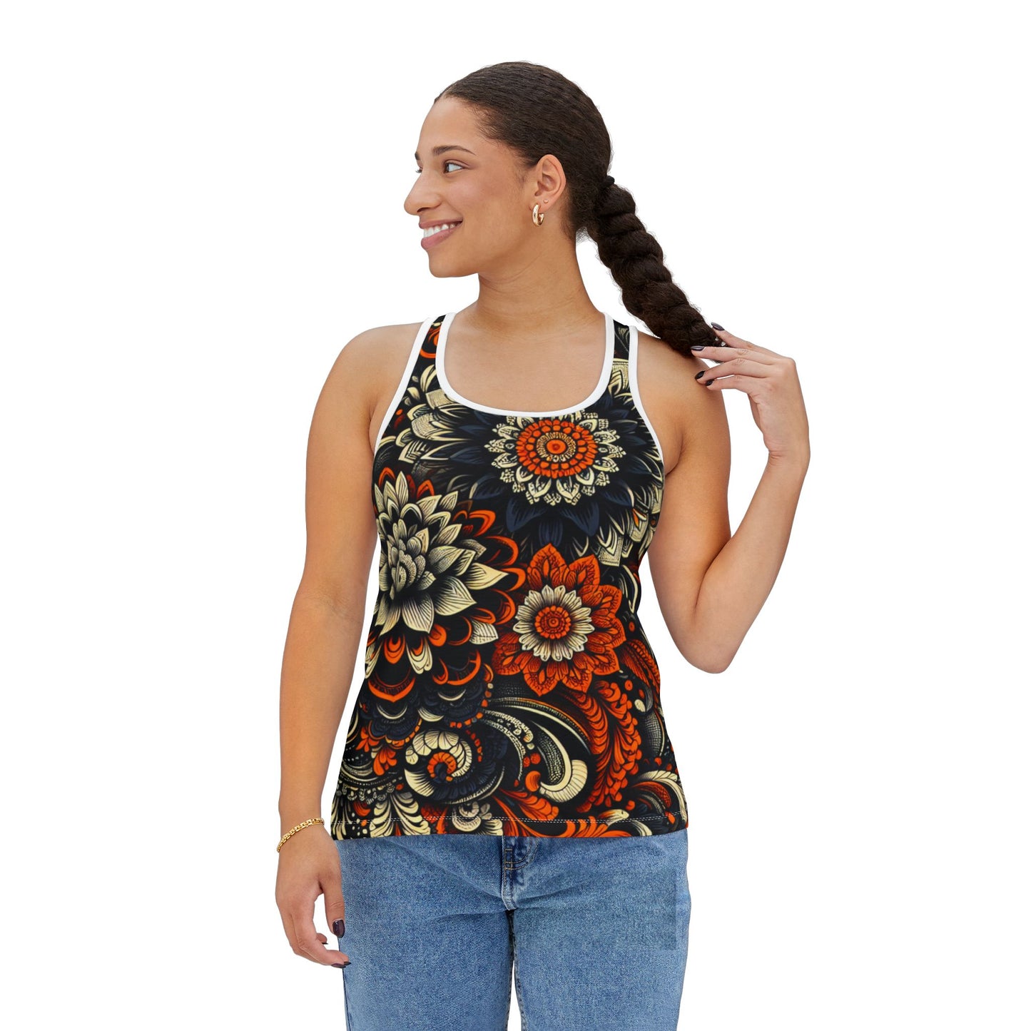 Tank Top - Bold Black and Orange Women's Sleeveless Shirt