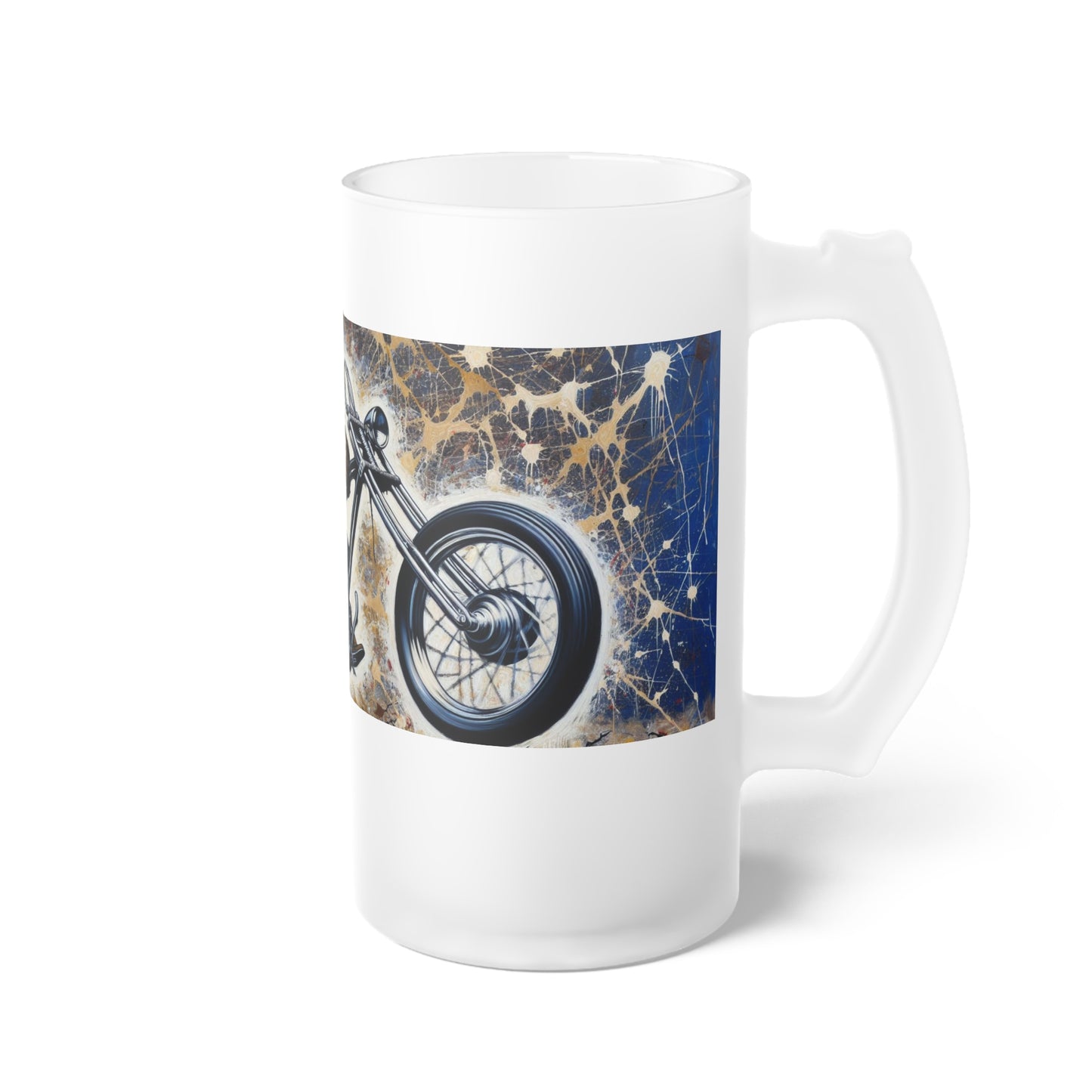 Frosted Glass Beer Mug | Vintage Motorcycle Design | Perfect Gift for Bikers