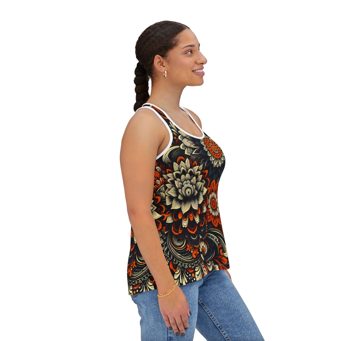 Tank Top - Bold Black and Orange Women's Sleeveless Shirt