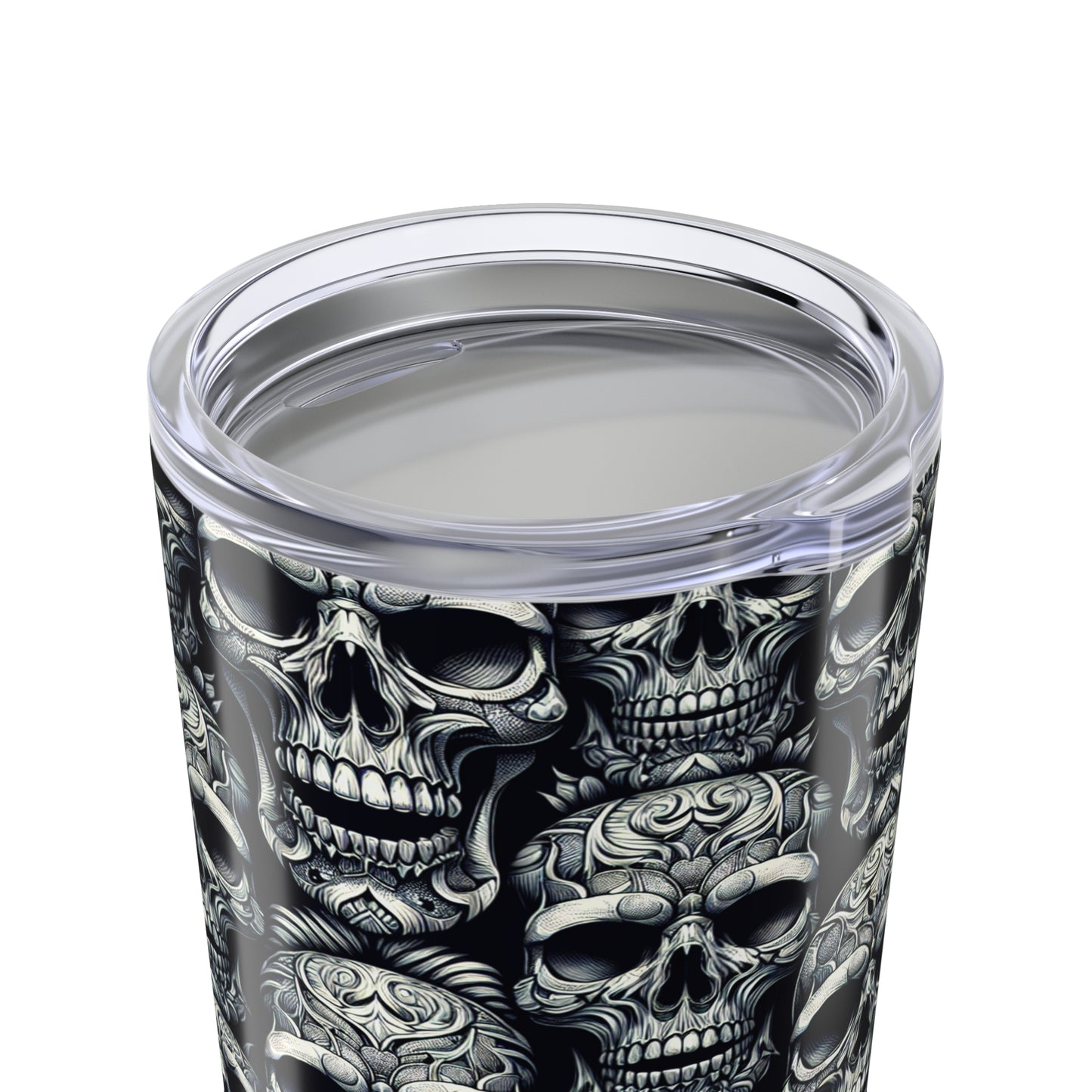 Travel Mug - Black and White Skull Pattern-Stainless Steel Mug