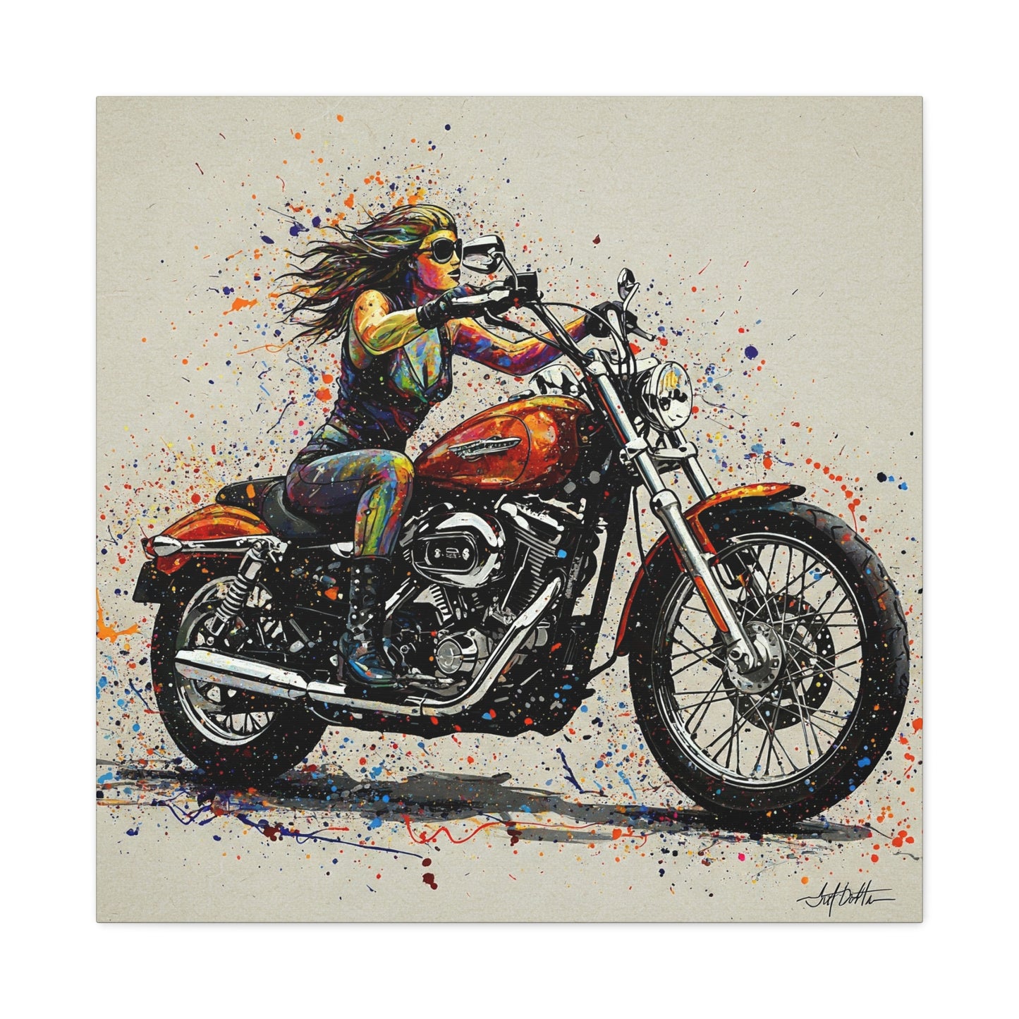 Vibrant Motorcycle Art Canvas - Stretched Print for Motorcycle Enthusiasts and Art Lovers
