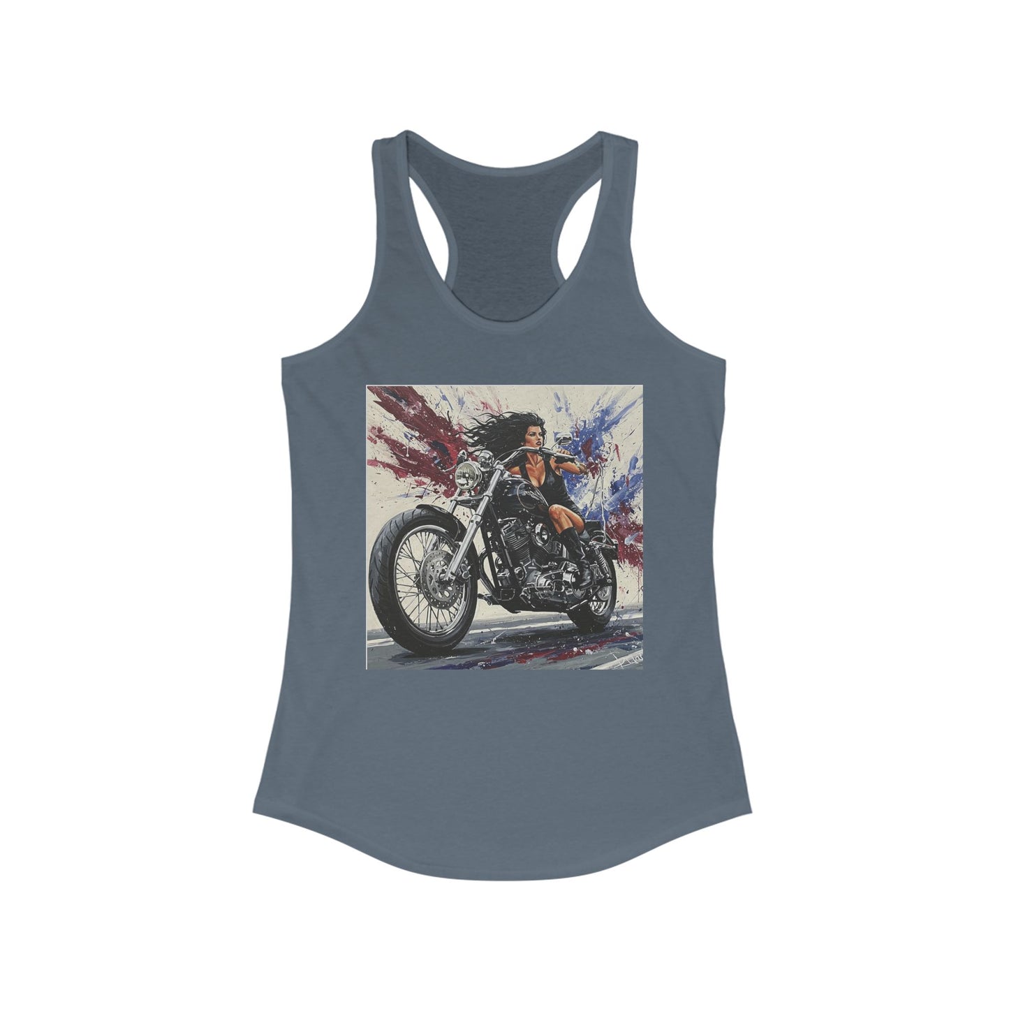 Biker Chic Racerback Tank, Women's Motorcycle Enthusiast Top, Casual Summer Tee, Gift for Bikers, Independence Day Style