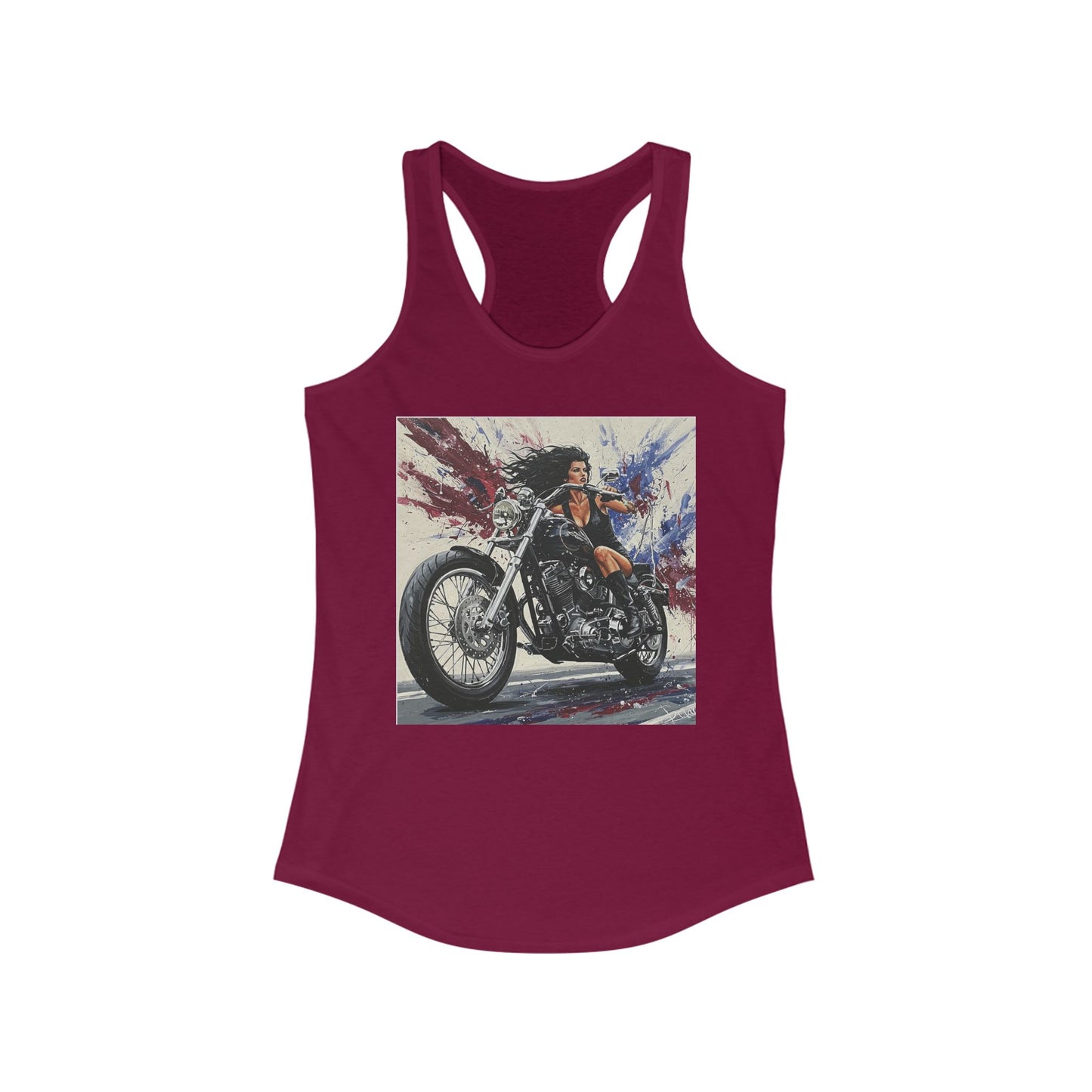 Biker Chic Racerback Tank, Women's Motorcycle Enthusiast Top, Casual Summer Tee, Gift for Bikers, Independence Day Style