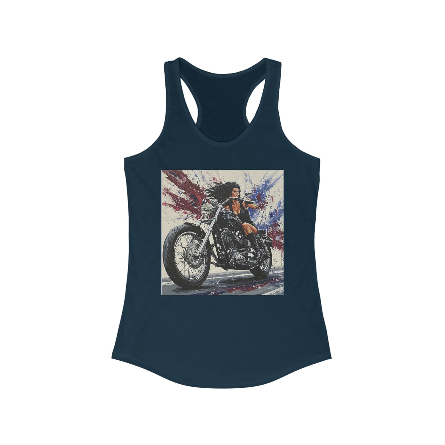 Biker Chic Racerback Tank, Women's Motorcycle Enthusiast Top, Casual Summer Tee, Gift for Bikers, Independence Day Style
