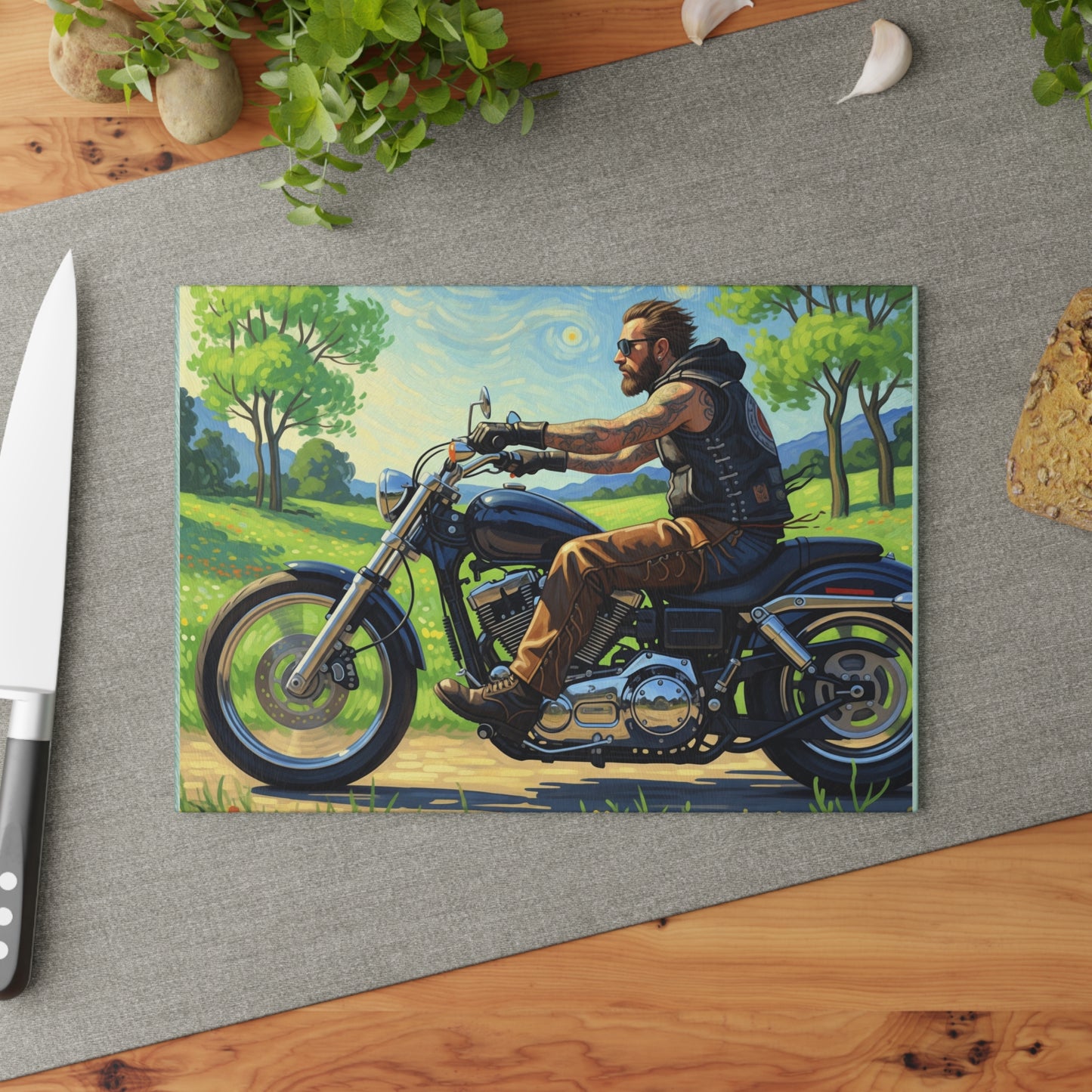 Motorcycle Enthusiast Glass Cutting Board | Perfect for Gifts, Home Decor, Kitchen Accessories, Biker Lifestyle, BBQ Parties
