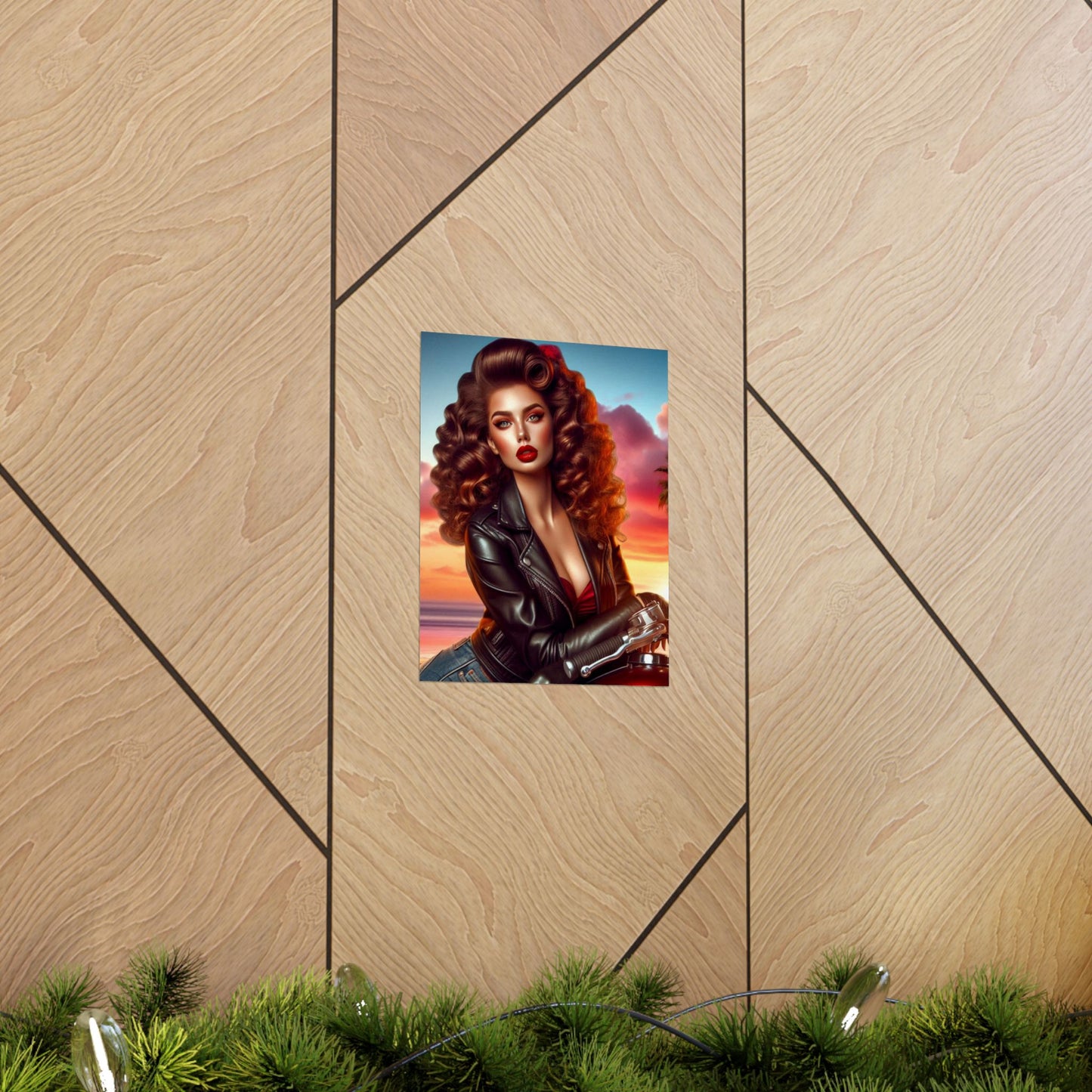 Poster- Motorcycle Pinup-Garage Decor-Man Cave-Retro Wall Art