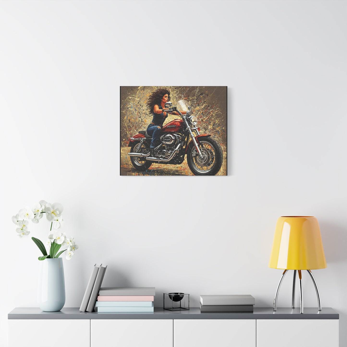 Biker Girl Art Canvas - Stretched Matte Wall Decor for Motorcycle Enthusiasts