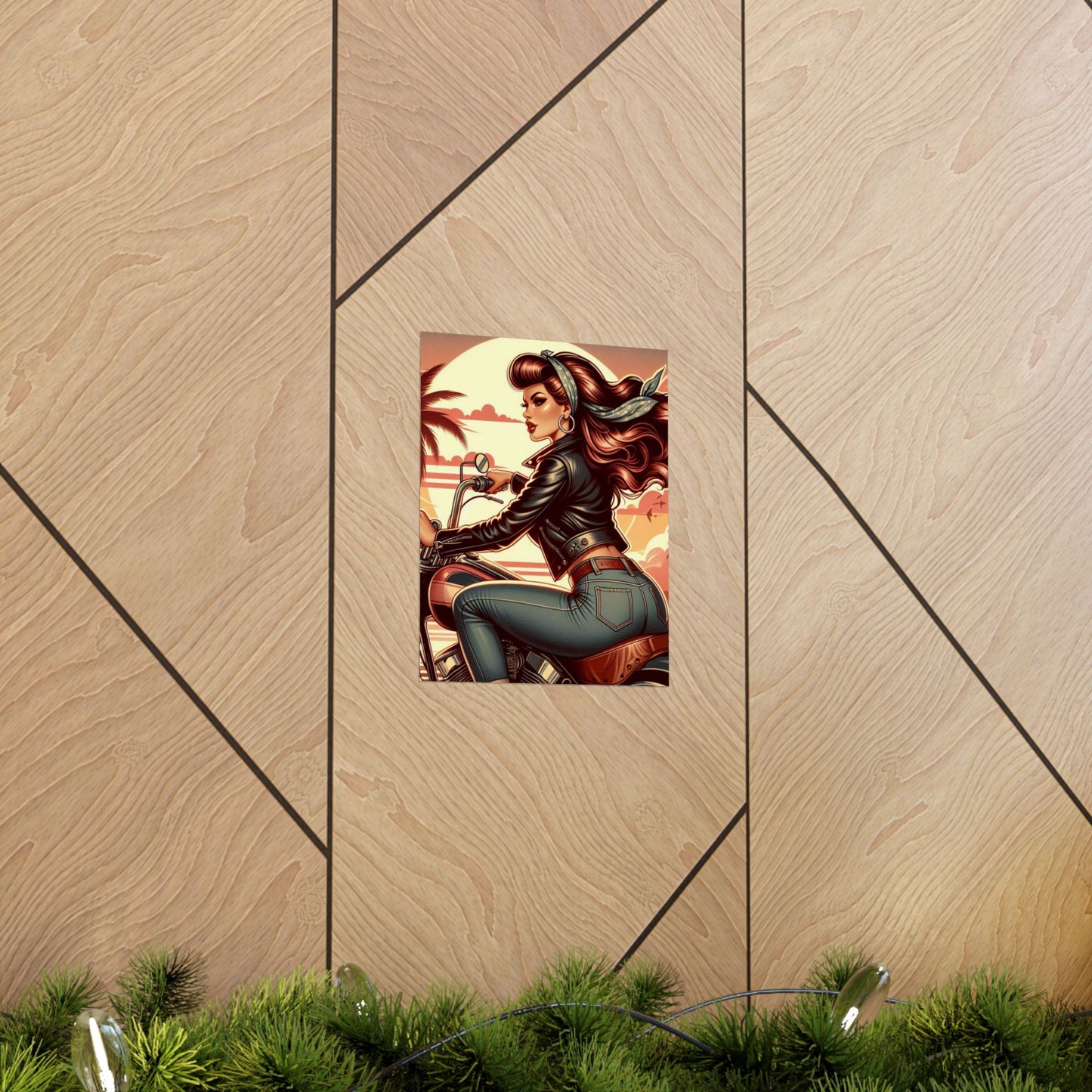 Poster- Motorcycle Pinup-Garage Decor-Man Cave-Retro Wall Art