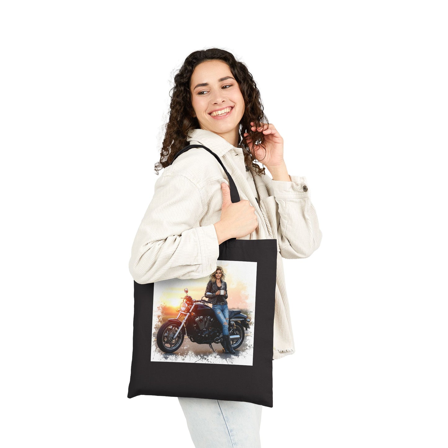 Motorcycle Enthusiast Tote Bag, Biker Gift, Eco-Friendly Bag, Everyday Use, Mugged by Bikers Design