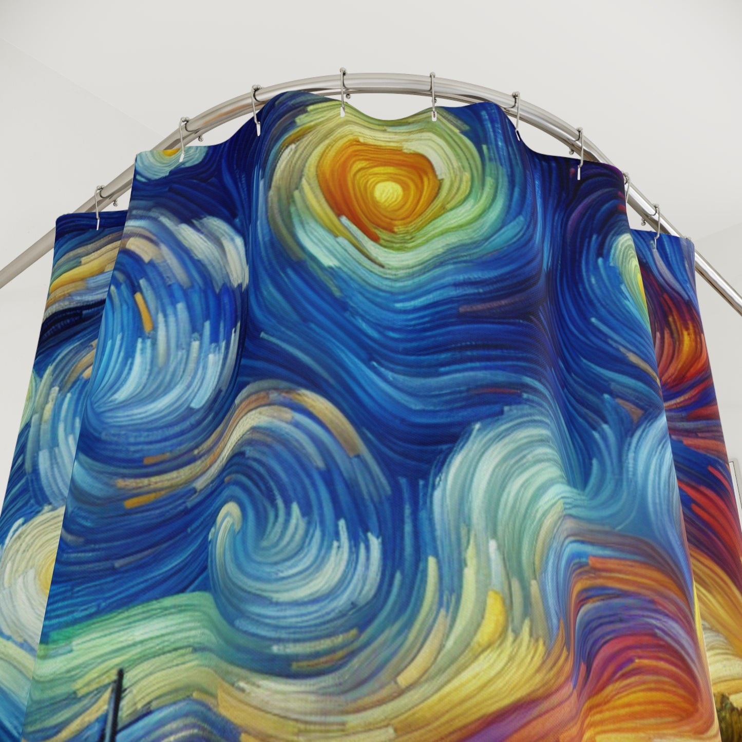 Shower Curtain-Starry Night Motorcycle - Vibrant Biker Art for Bathroom Decor