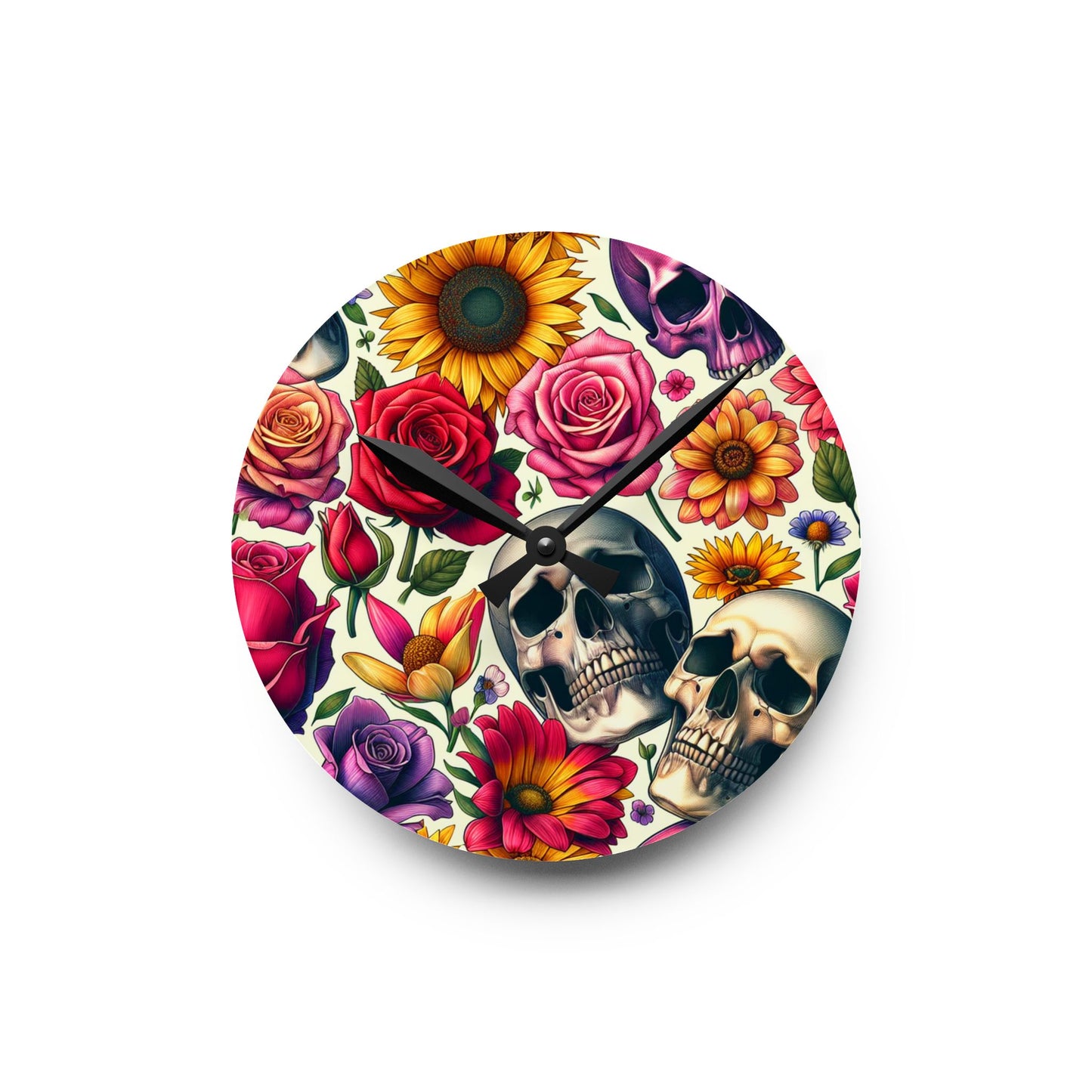 Acrylic Wall Clock-Skulls and Roses Pattern-Kitchen Clock